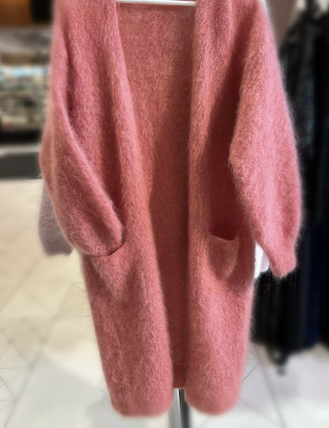 Incredibly Soft and Warm long Cardigan (120cm). Natural wool 81% Kid Mohair.