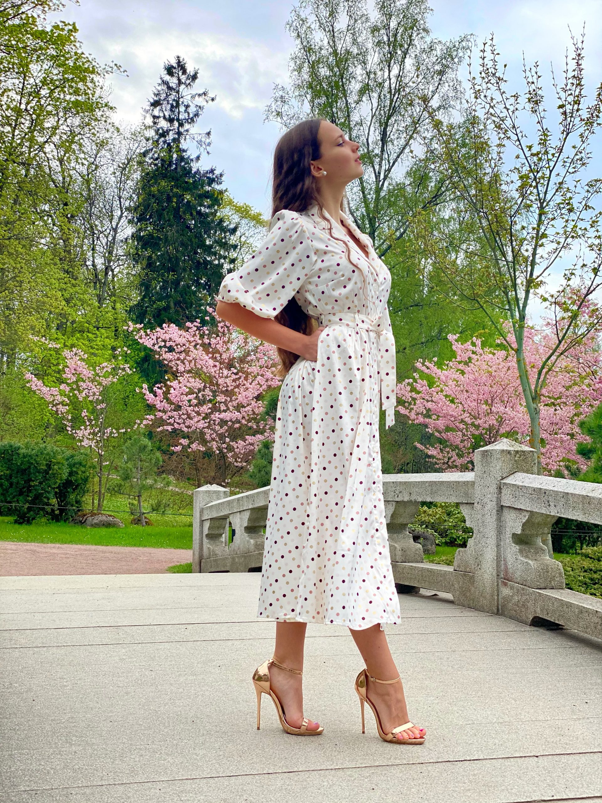 Silk satin golden dot dress
