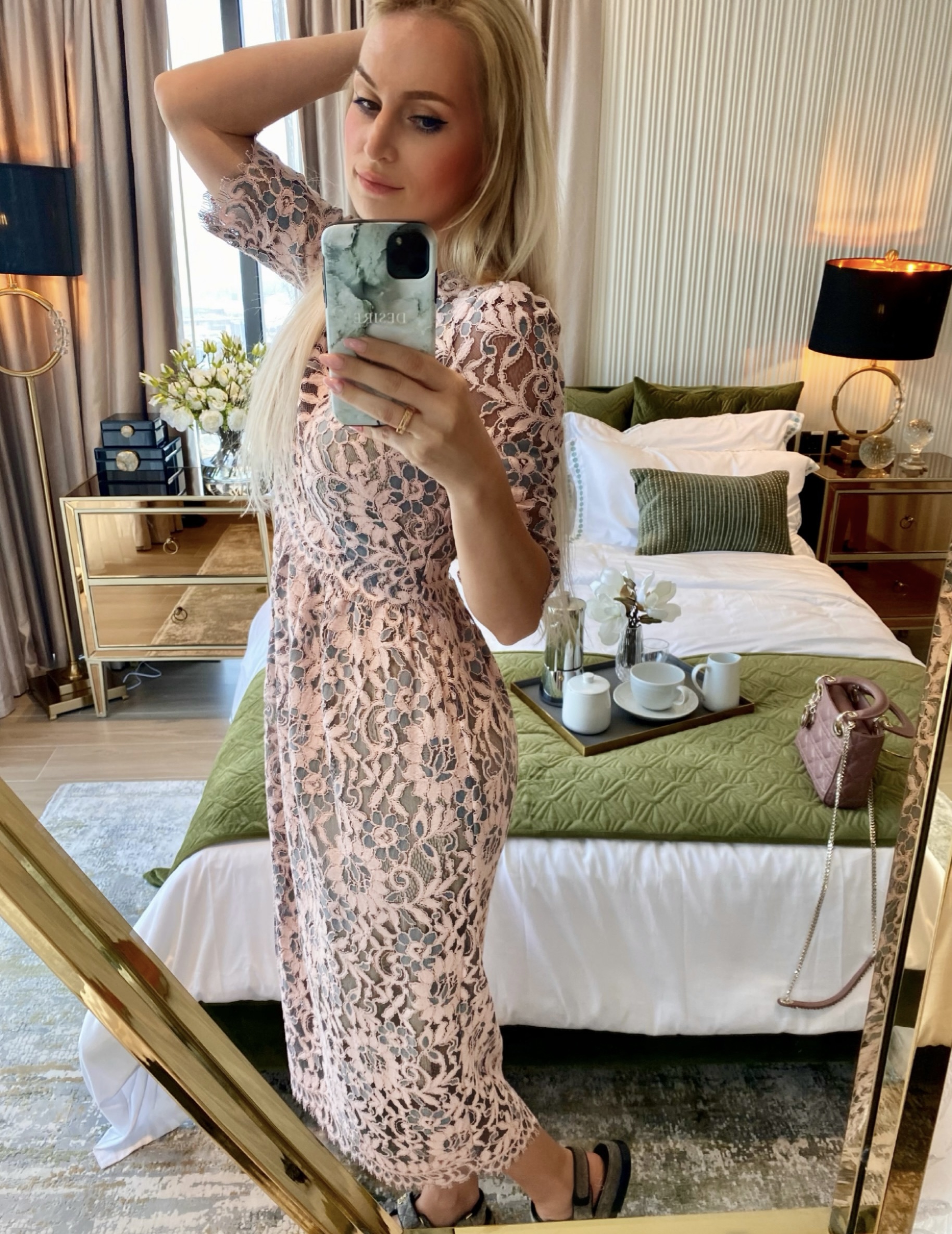 Lux lace ashy rose dress