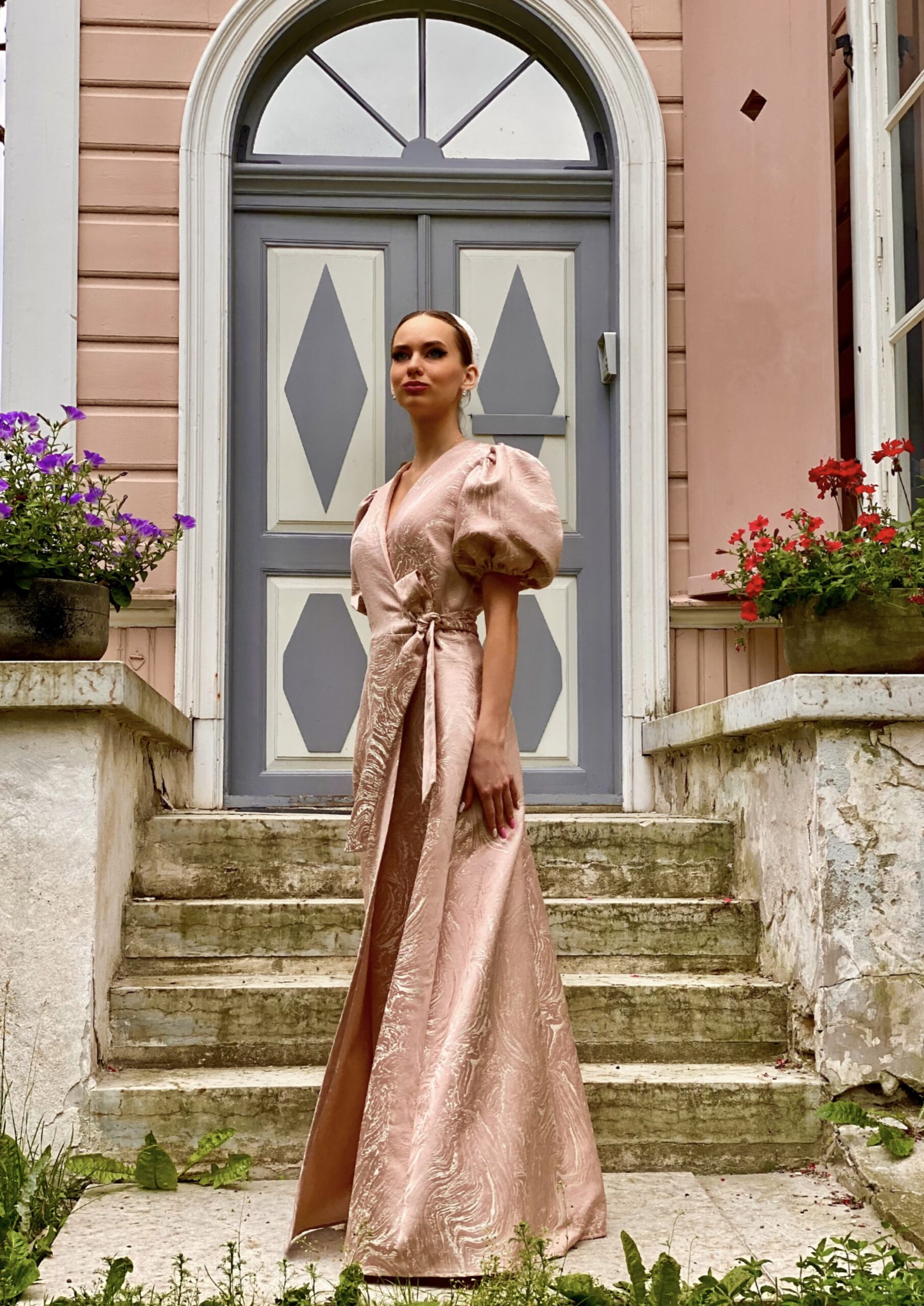 Light rose marble long dress