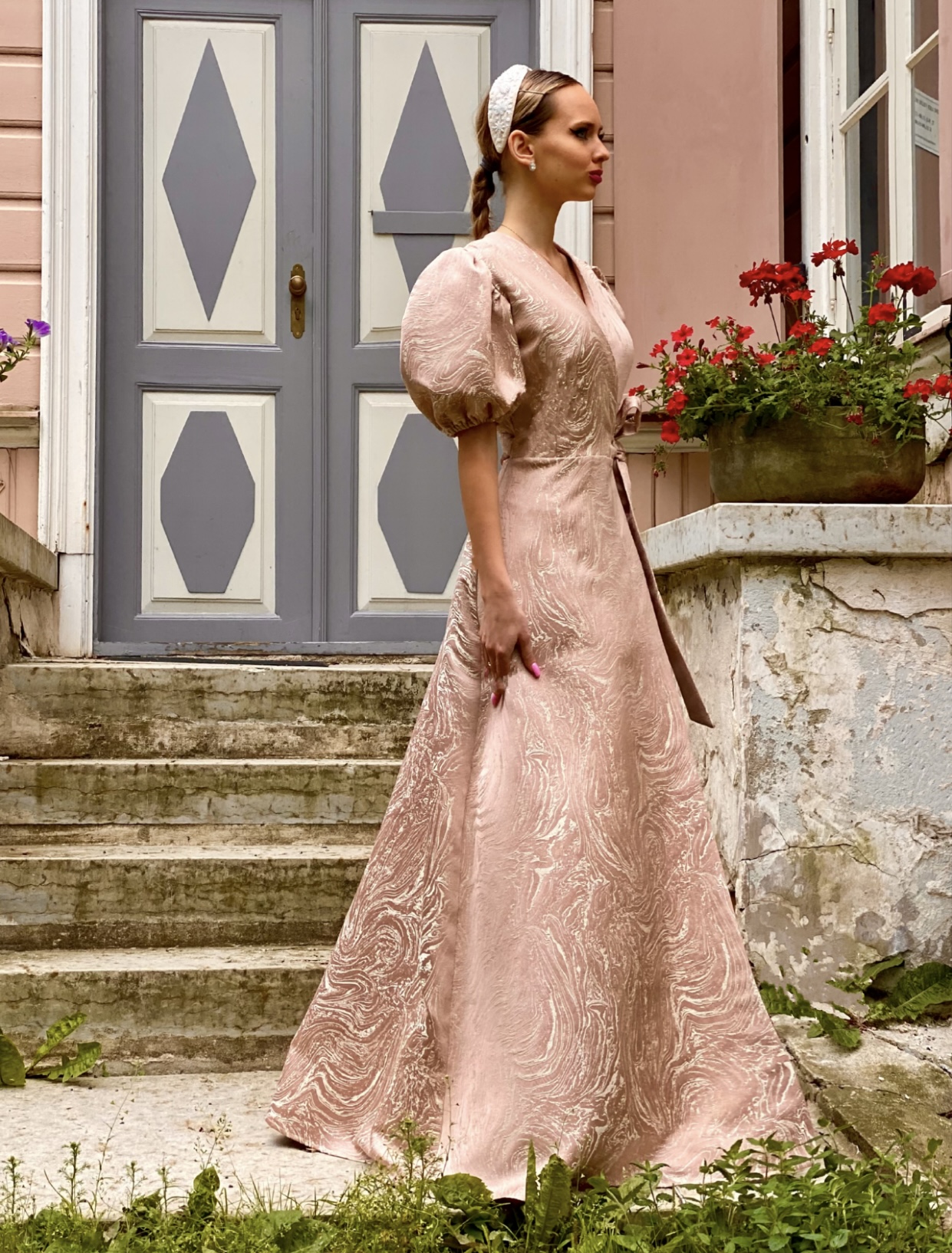 Light rose marble long dress