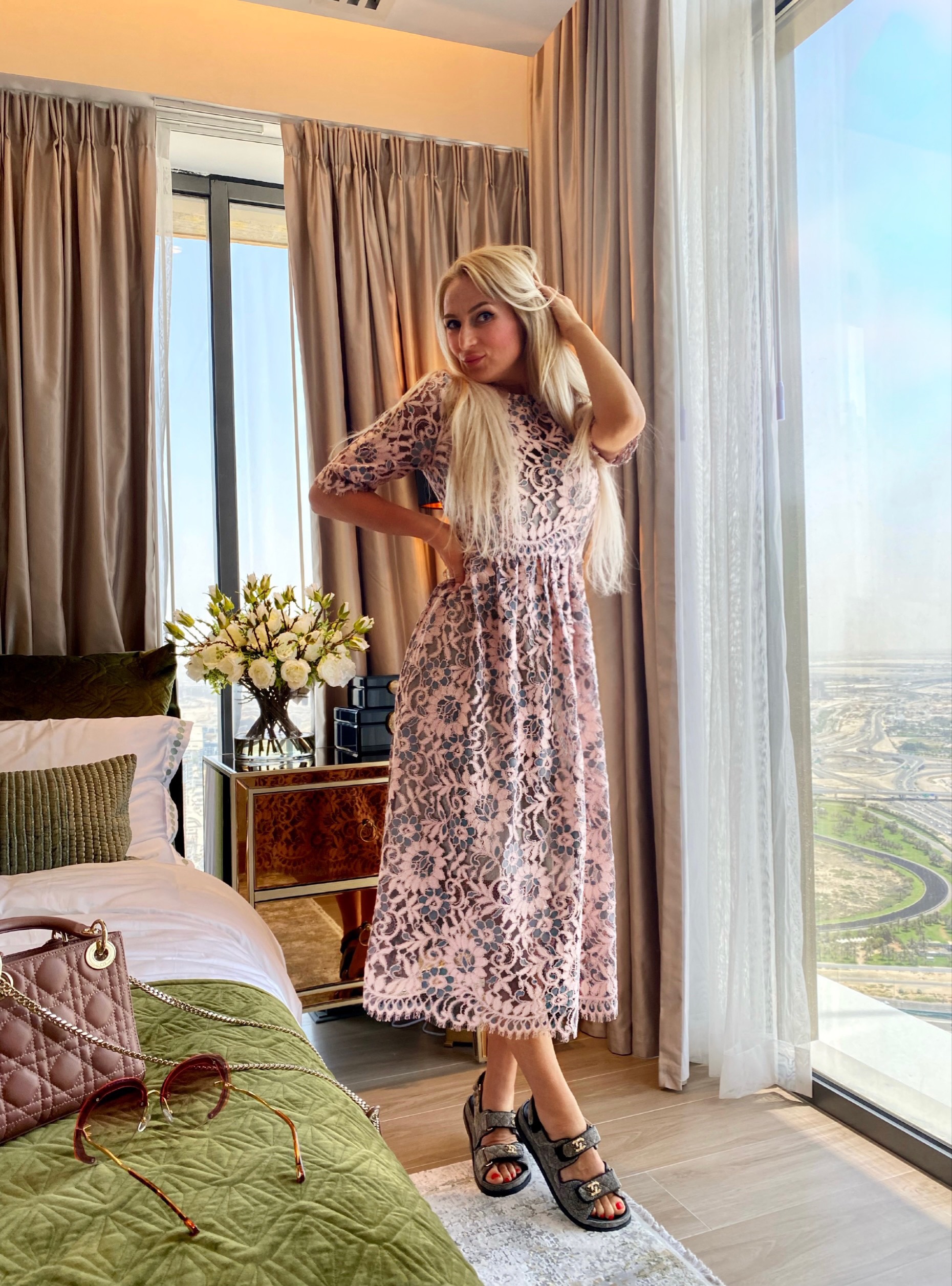 Lux lace ashy rose dress