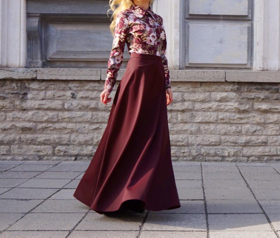 Long burgundy skirt