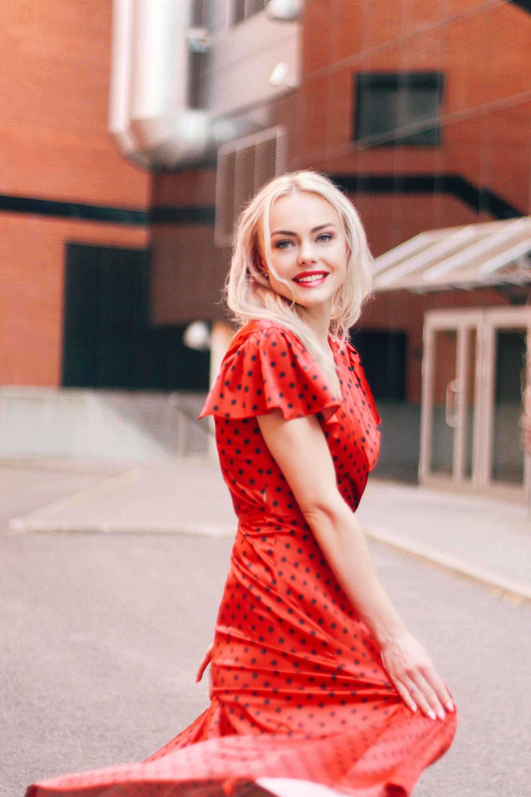 Red polka dot dress