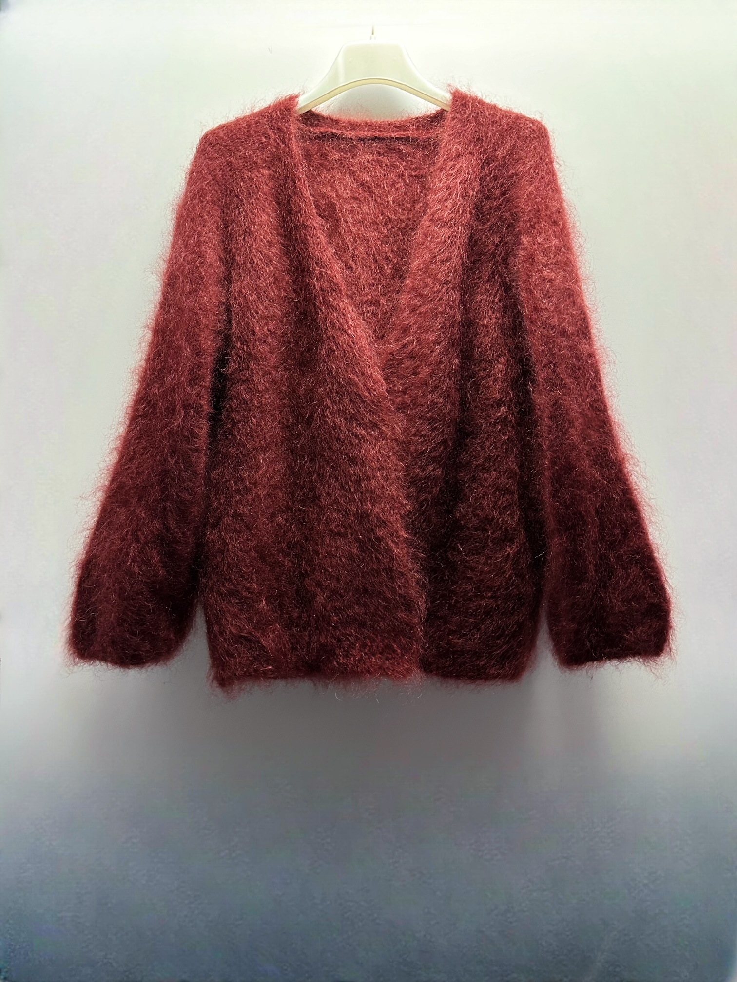 INCREDIBLY SOFT AND WARM Cherry Chocolate CARDIGAN. NATURAL WOOL 81% KID MOHAIR