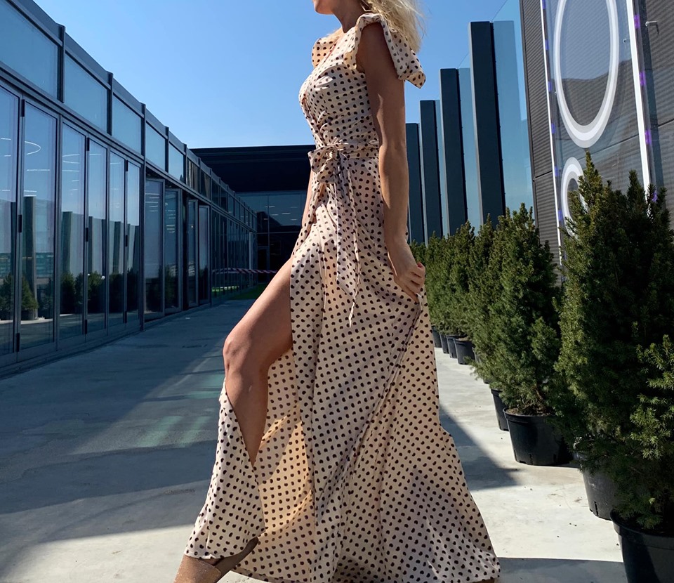 Polka dot beige dress