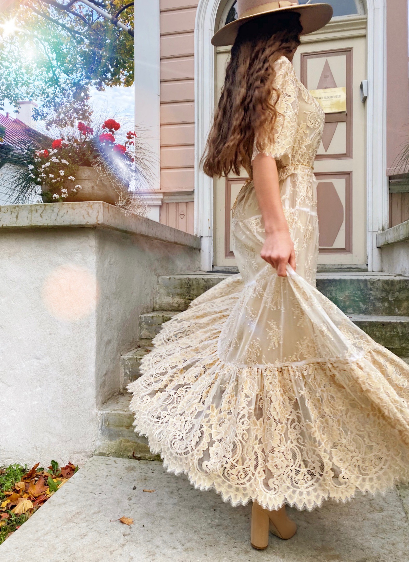 Golden azure lace dress