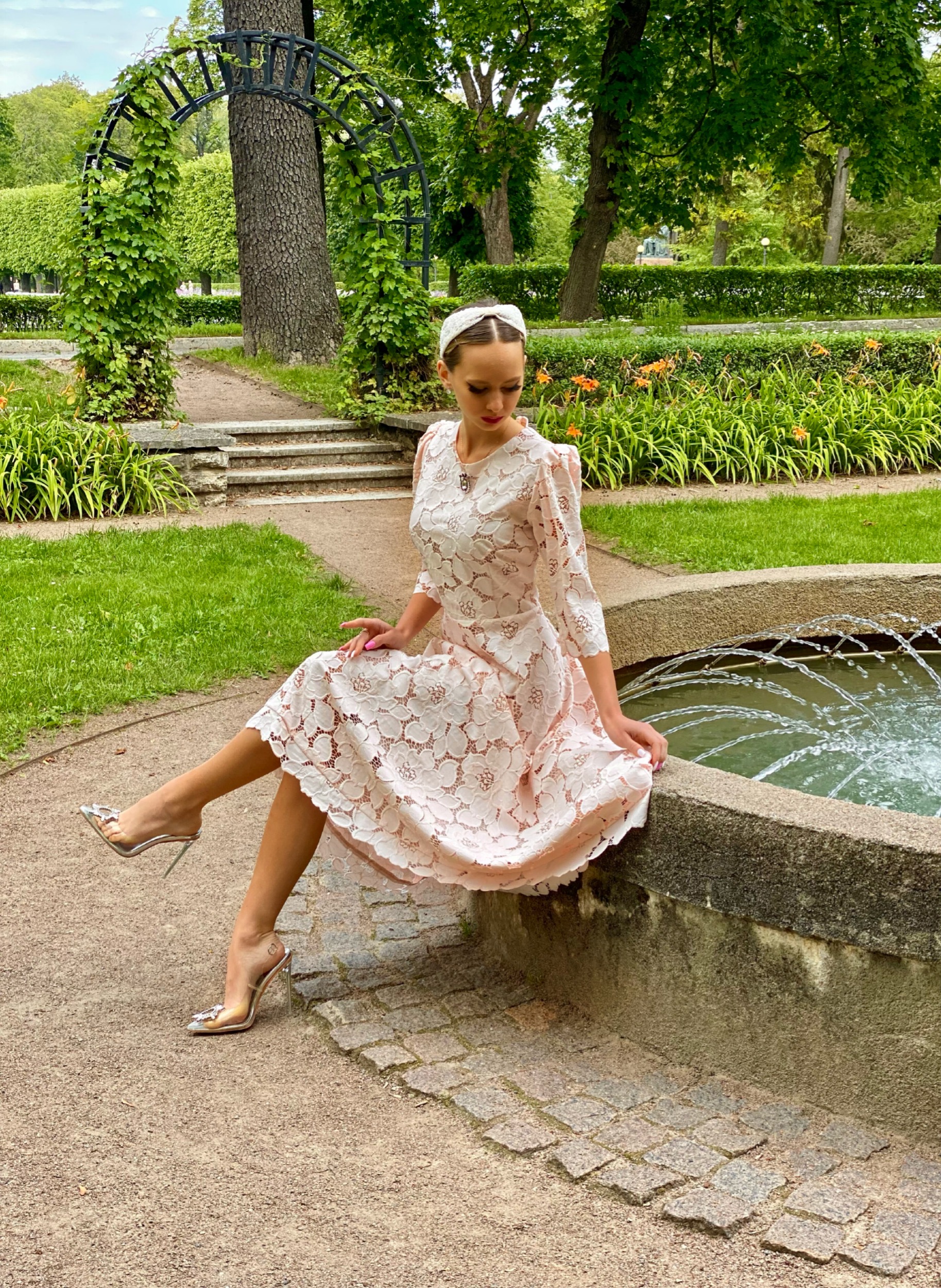 Light peach lace dress