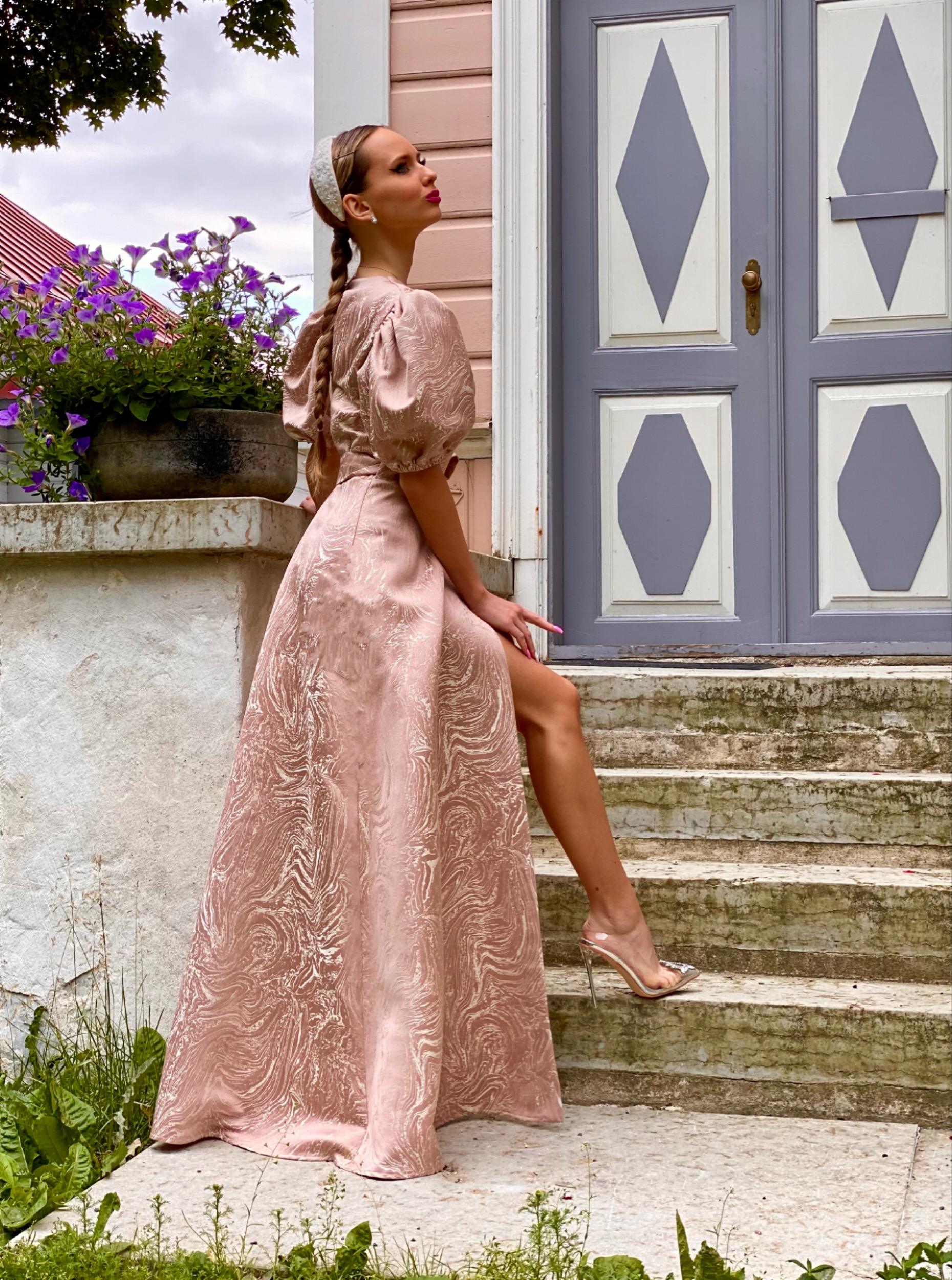 Light rose marble long dress