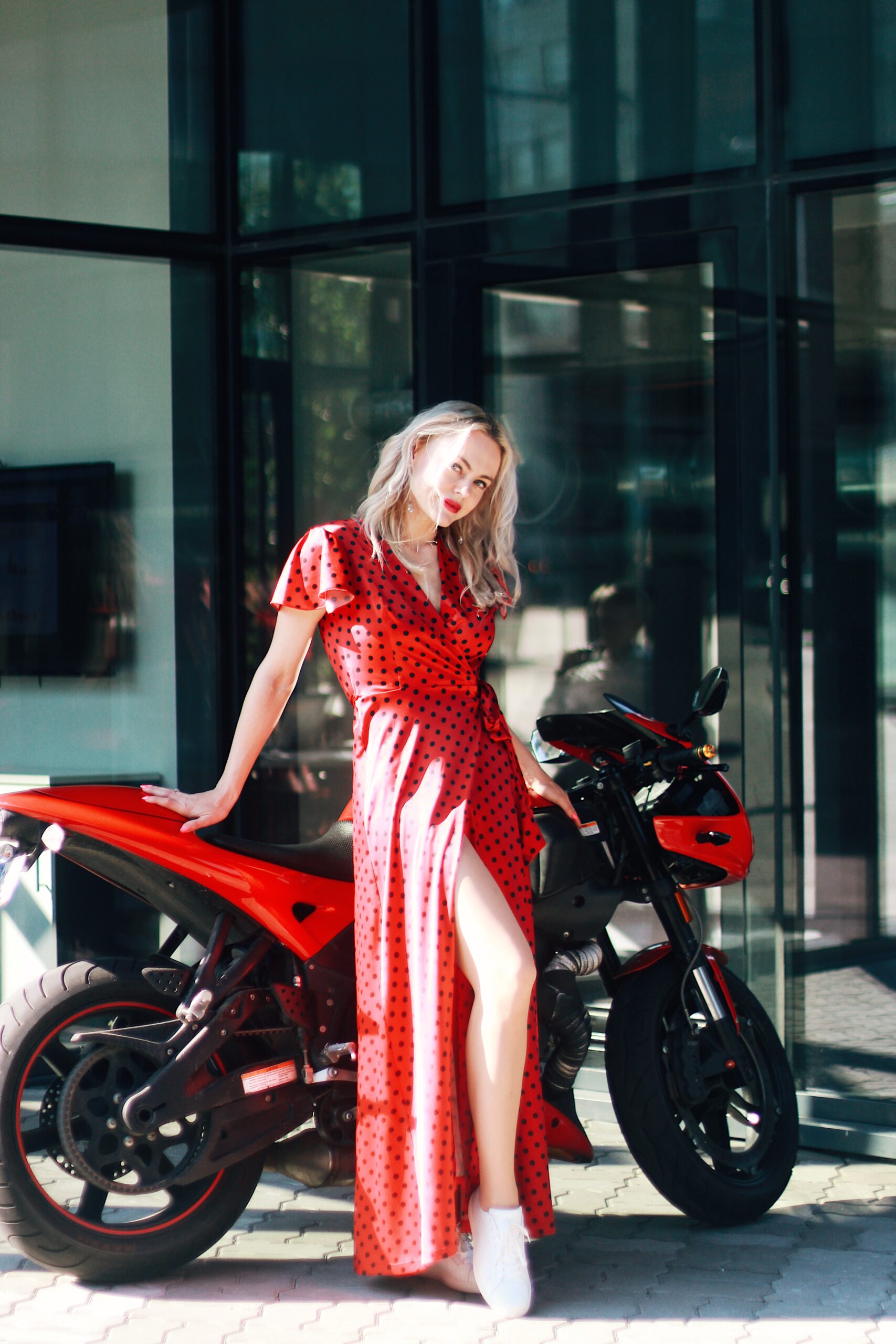 Red polka dot dress