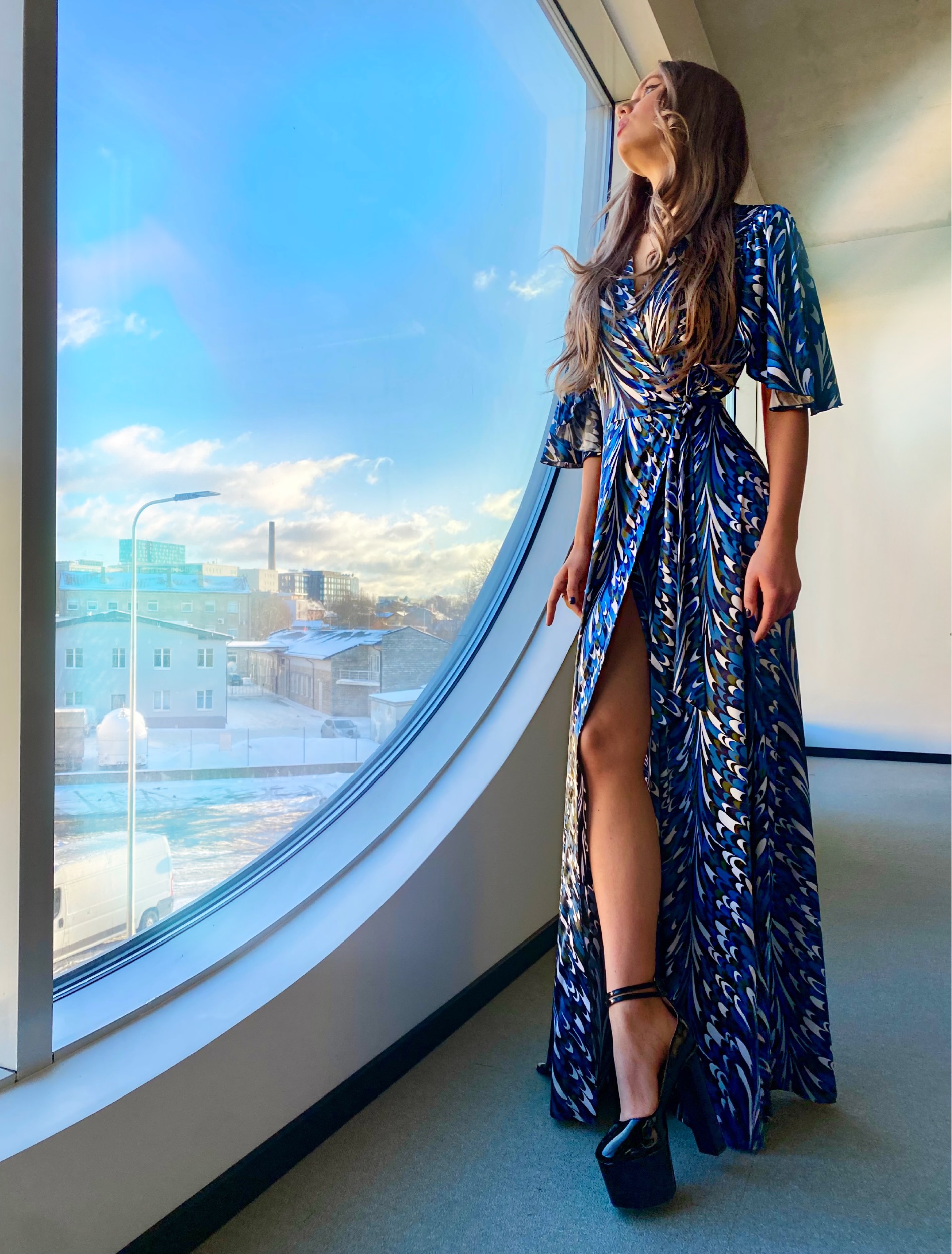 Silk long waterfall dress
