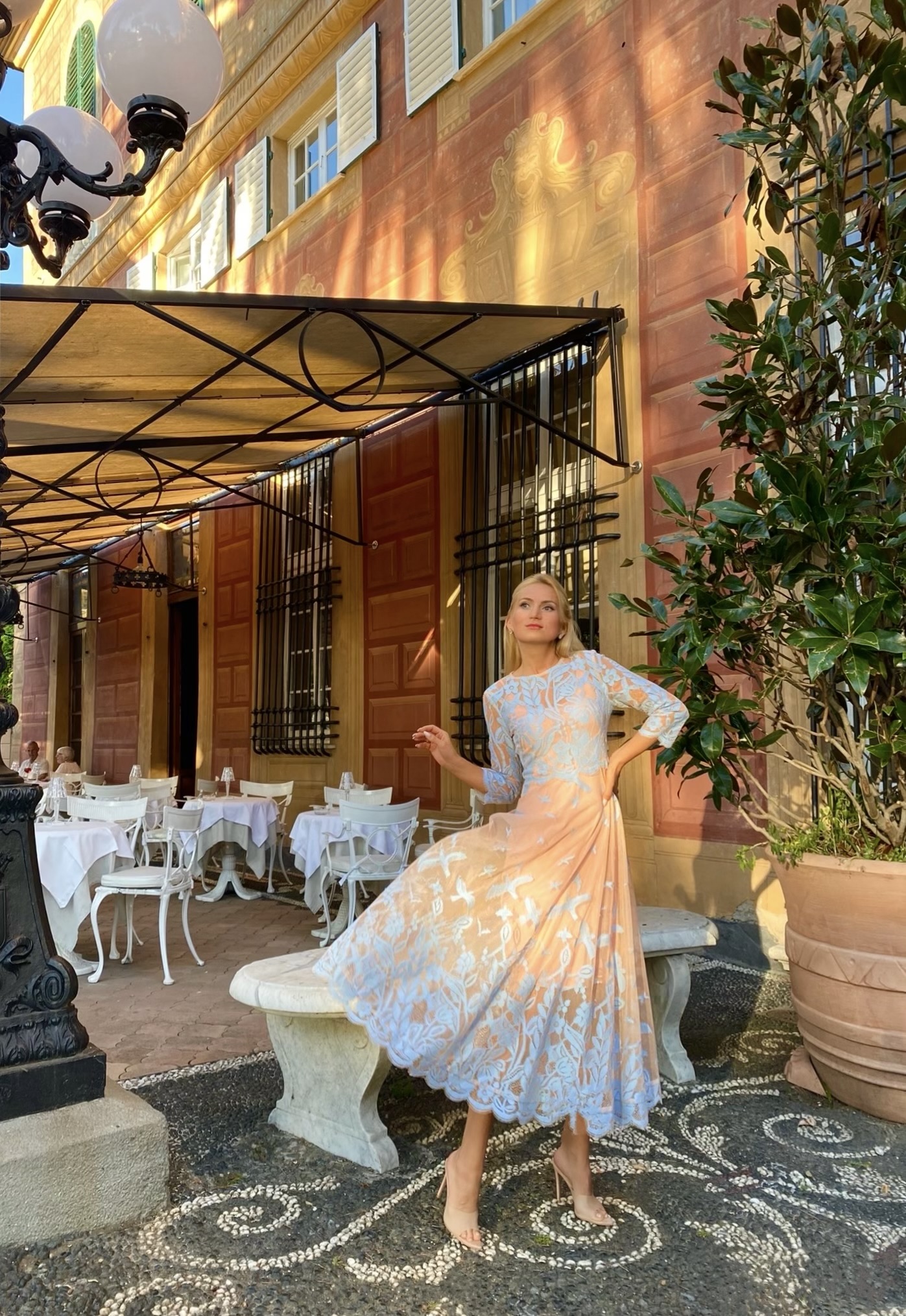 Sky blue and nude exclusive lace dress