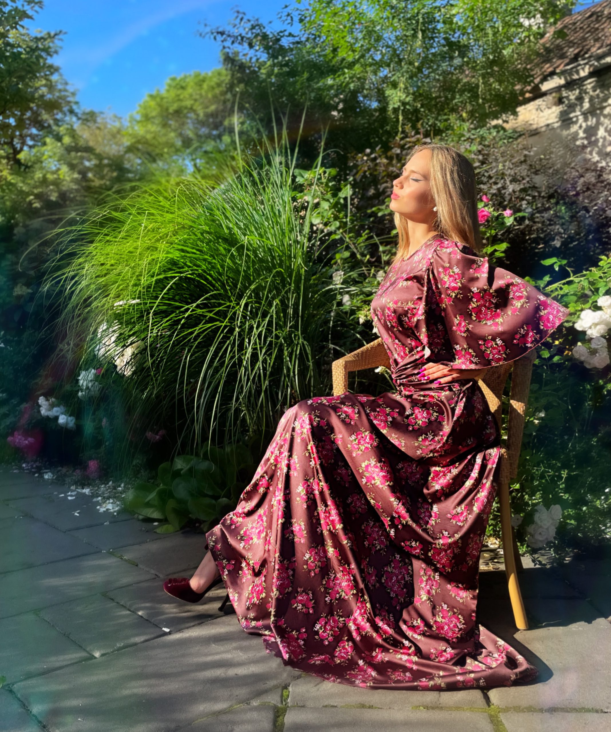 Cocoa and cherry color silk satin dress