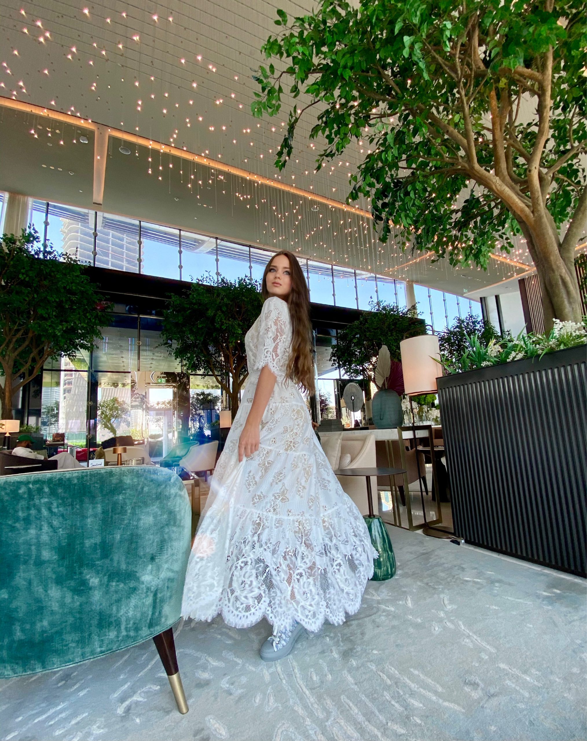 Tender fluffy white lace dress