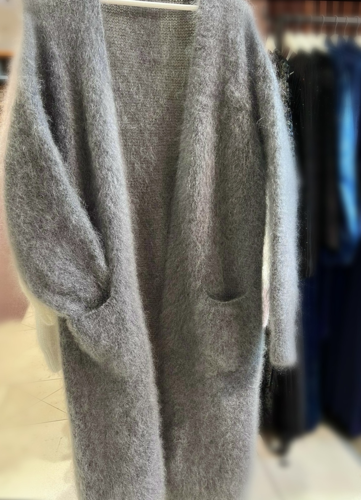 Incredibly Soft and Warm long Cardigan (120cm). Natural wool 81% Kid Mohair.