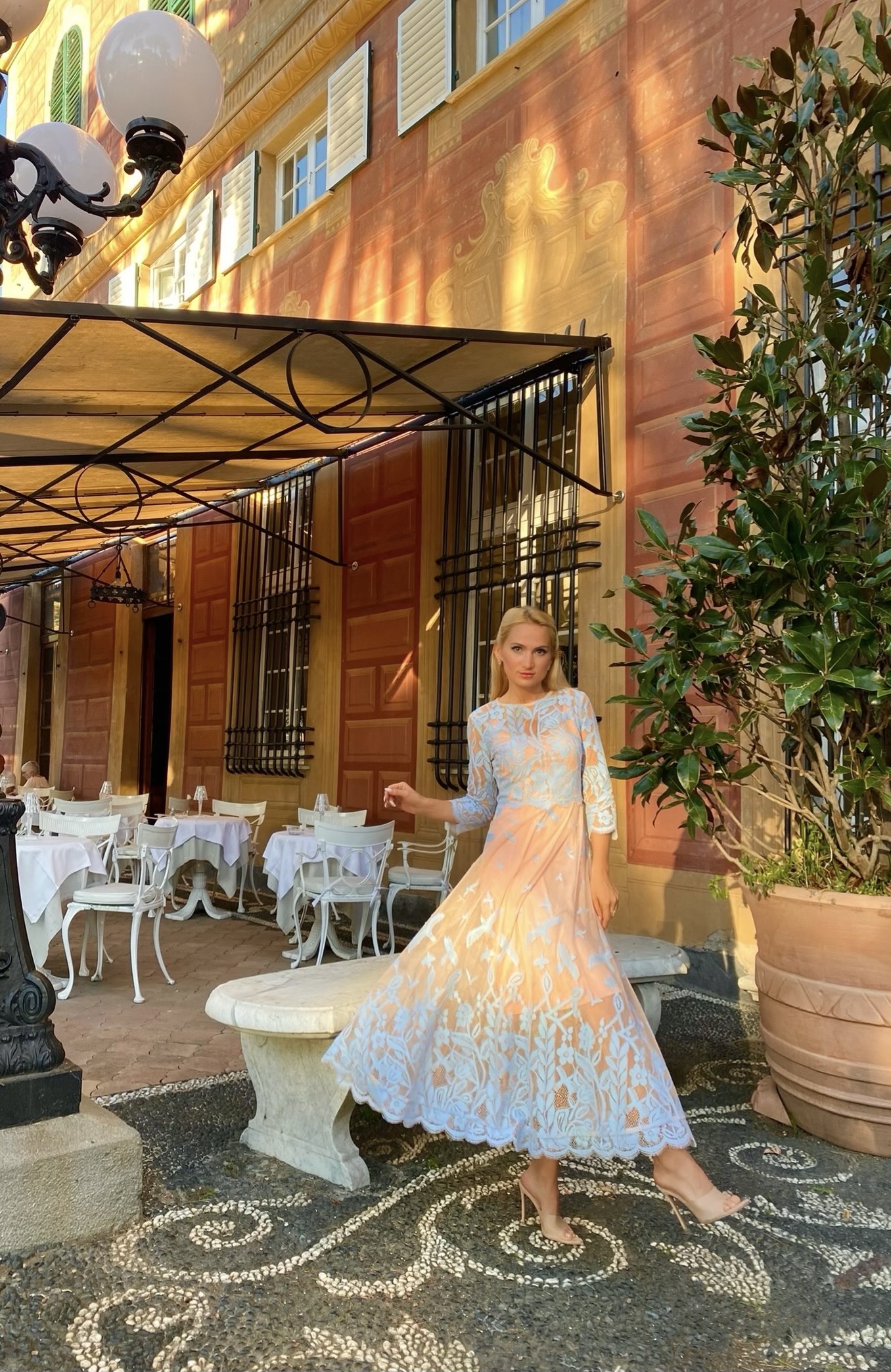 Sky blue and nude exclusive lace dress