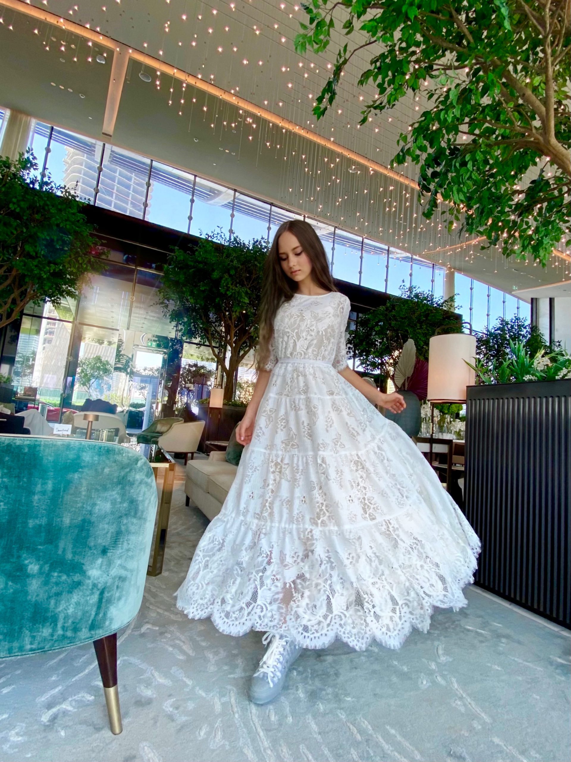 Tender fluffy white lace dress
