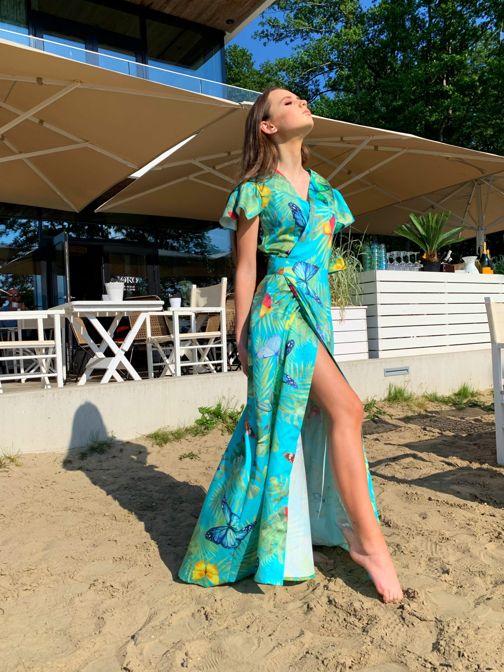 Menthol Butterfly long dress