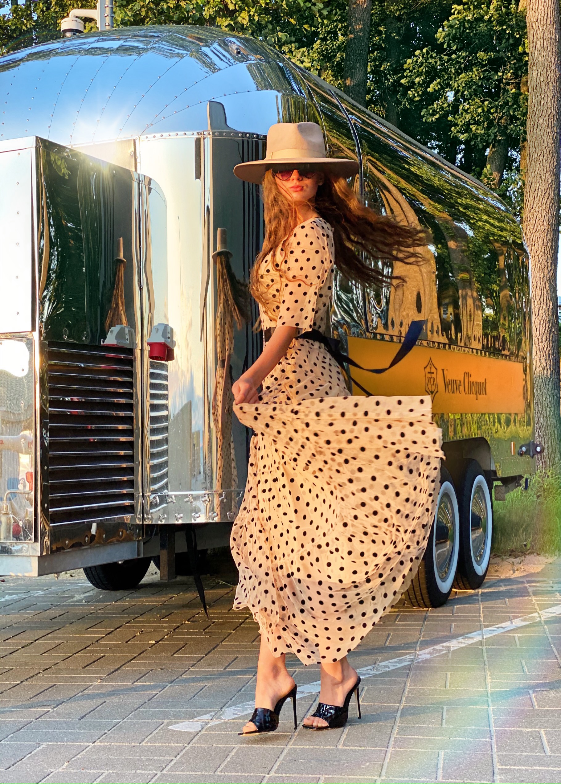 Velvet polka dot dress with belt and underdress