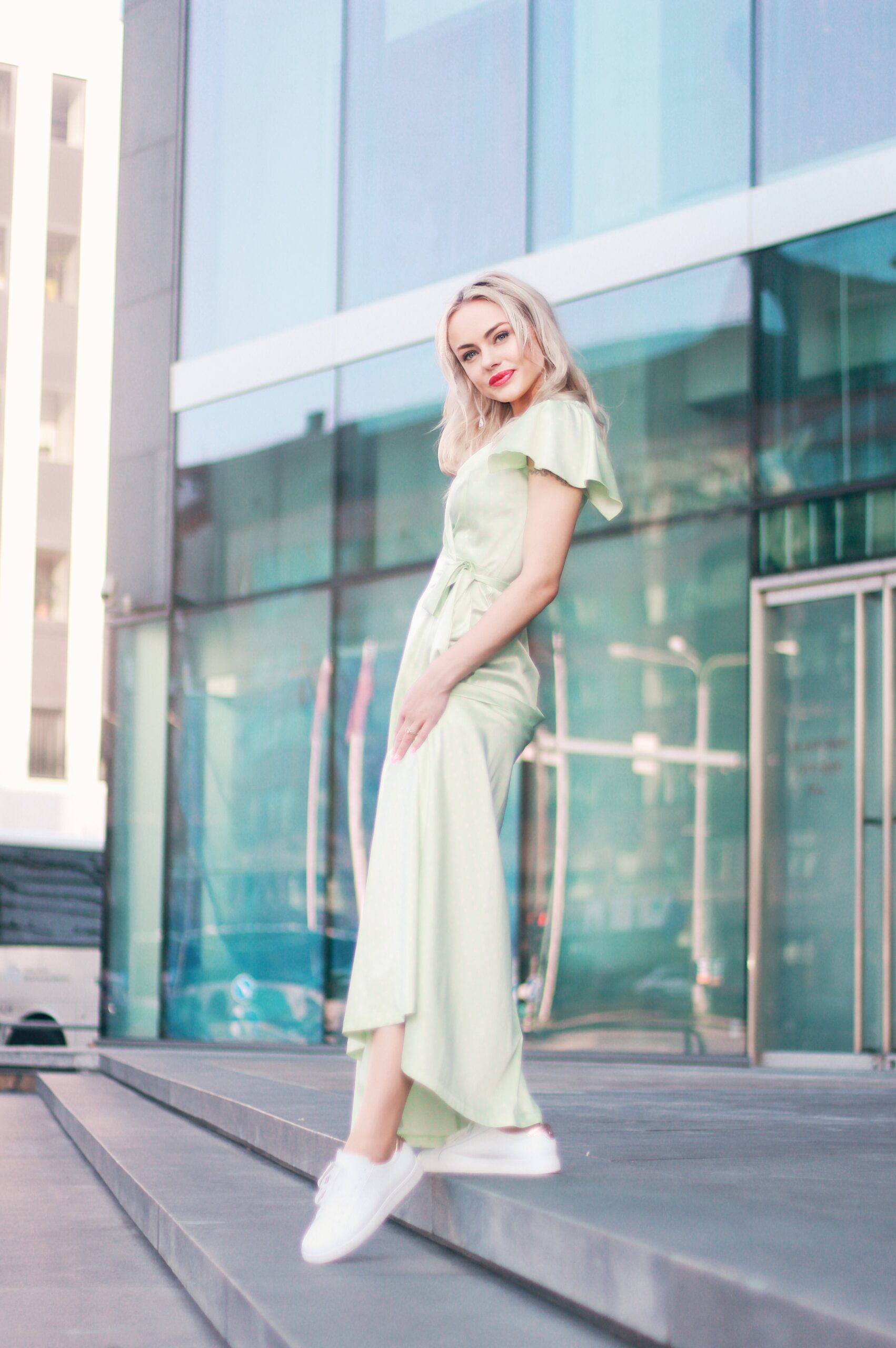 Mint polka dot dress
