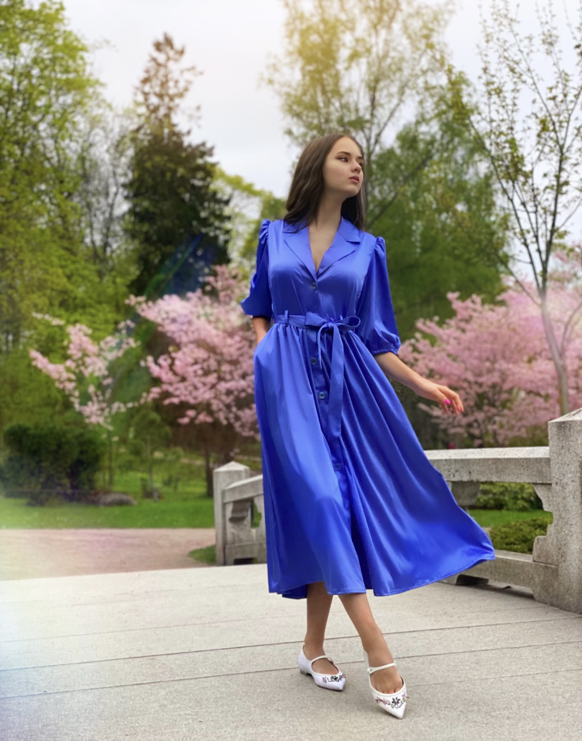 Royal blue silk satin dress