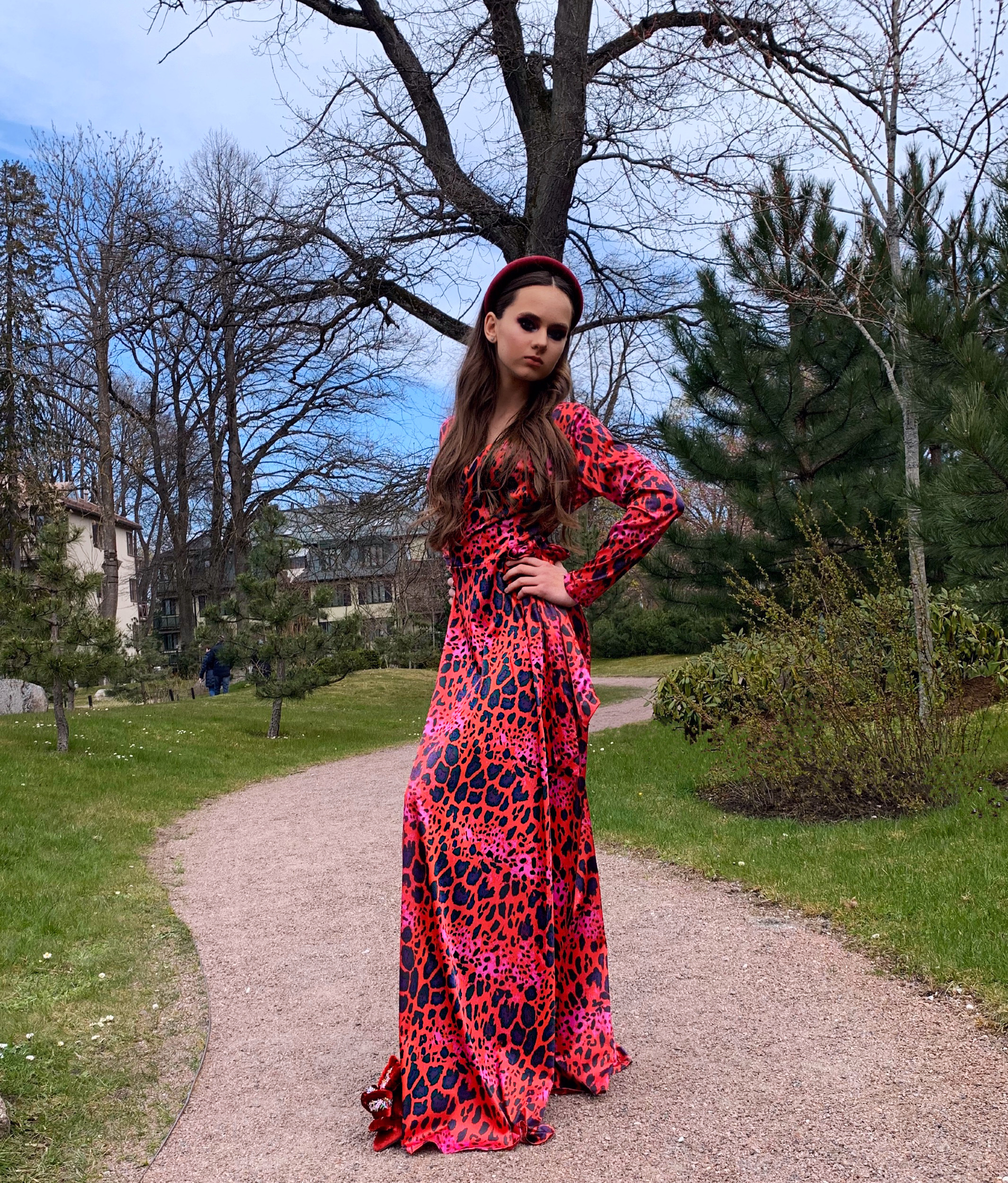 Ruby coloured Leo long dress