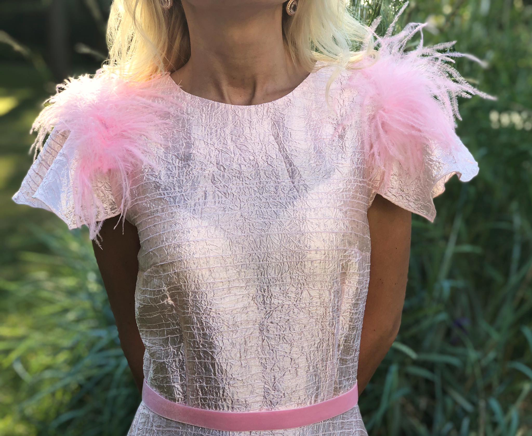 Pink feather long dress