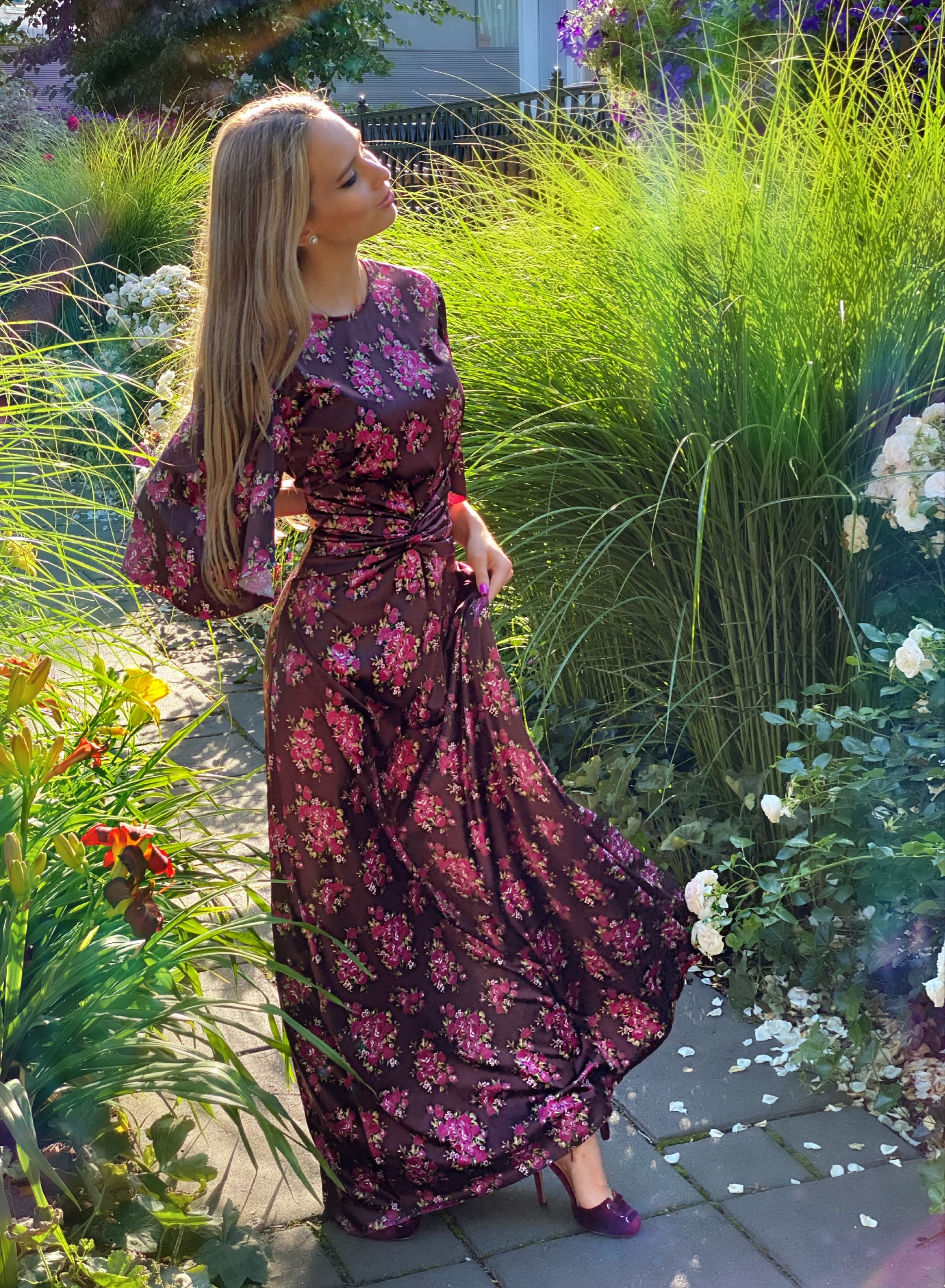 Cocoa and cherry color silk satin dress