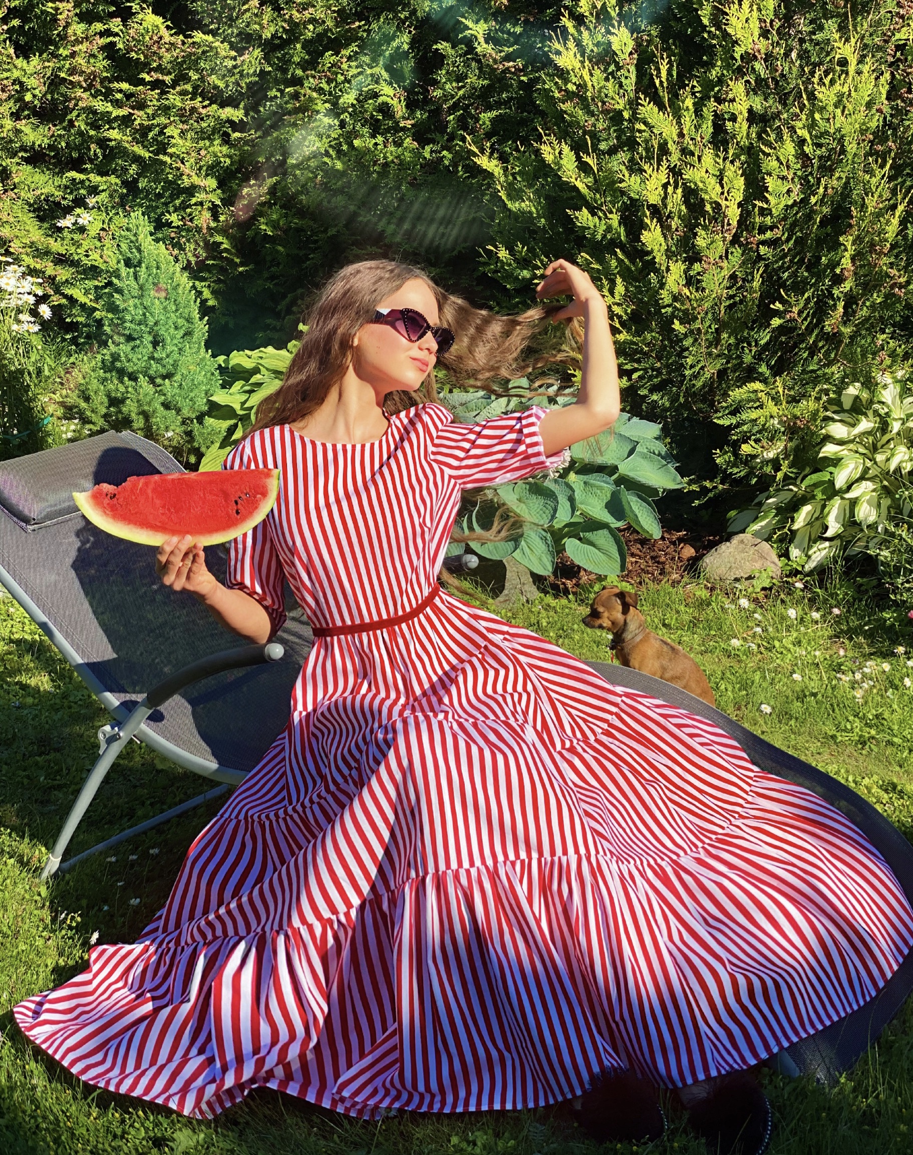 Watermelon mood dress with belt