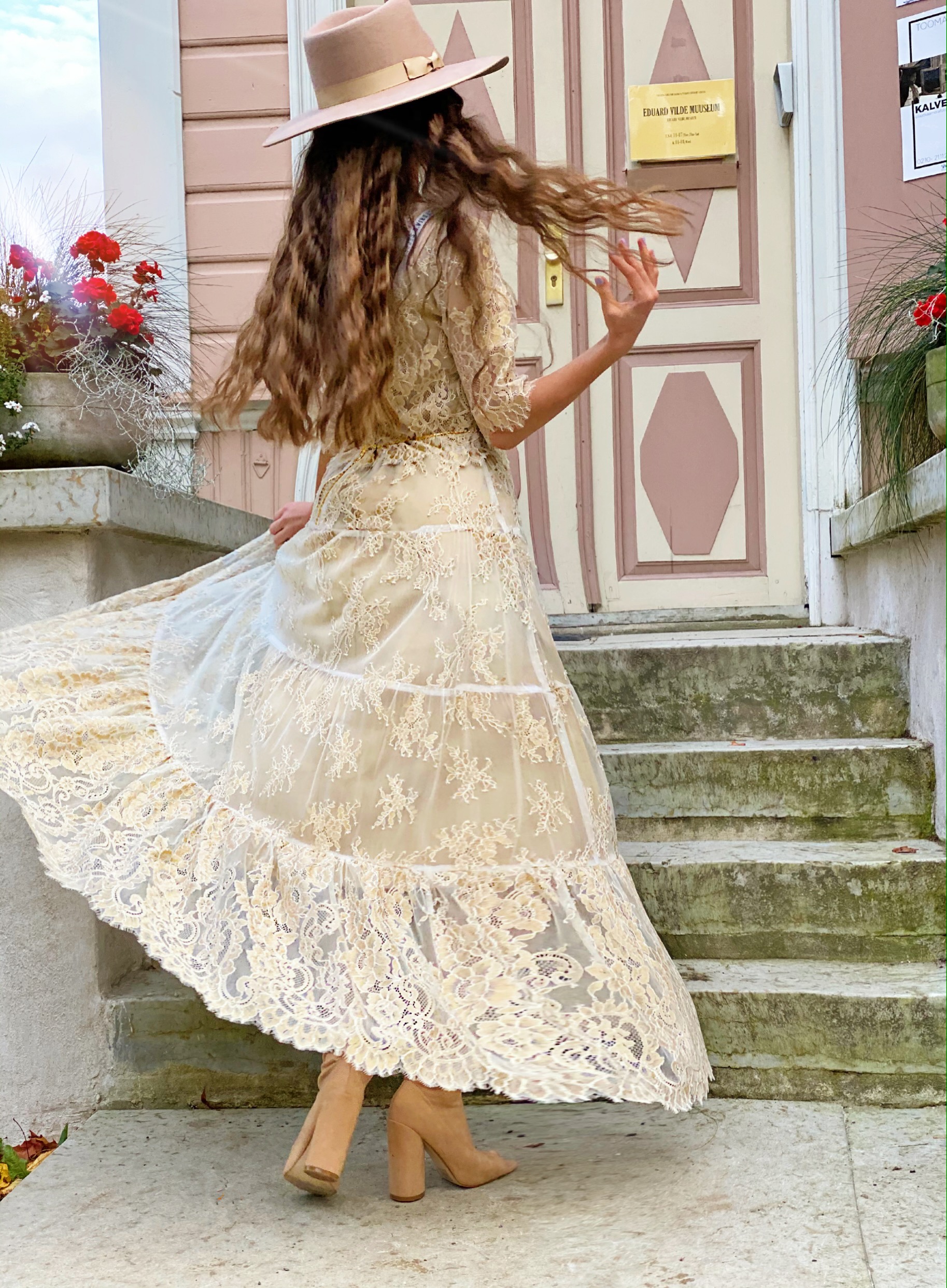 Golden azure lace dress