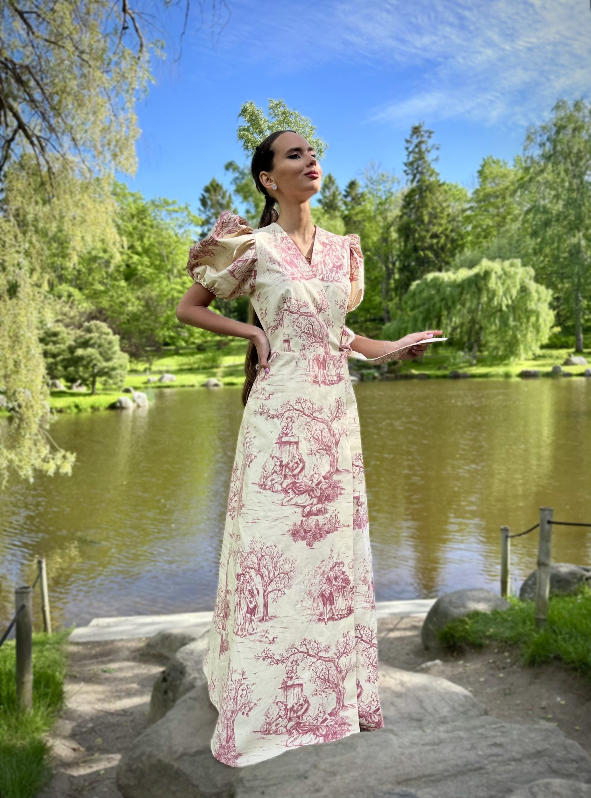 “Toile de Jouy” Cotton French Style long dress