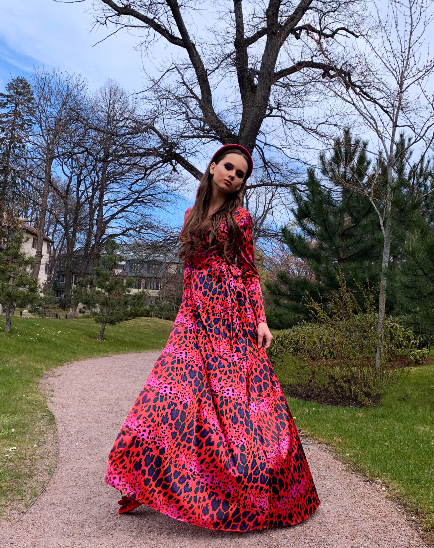 Ruby coloured Leo long dress