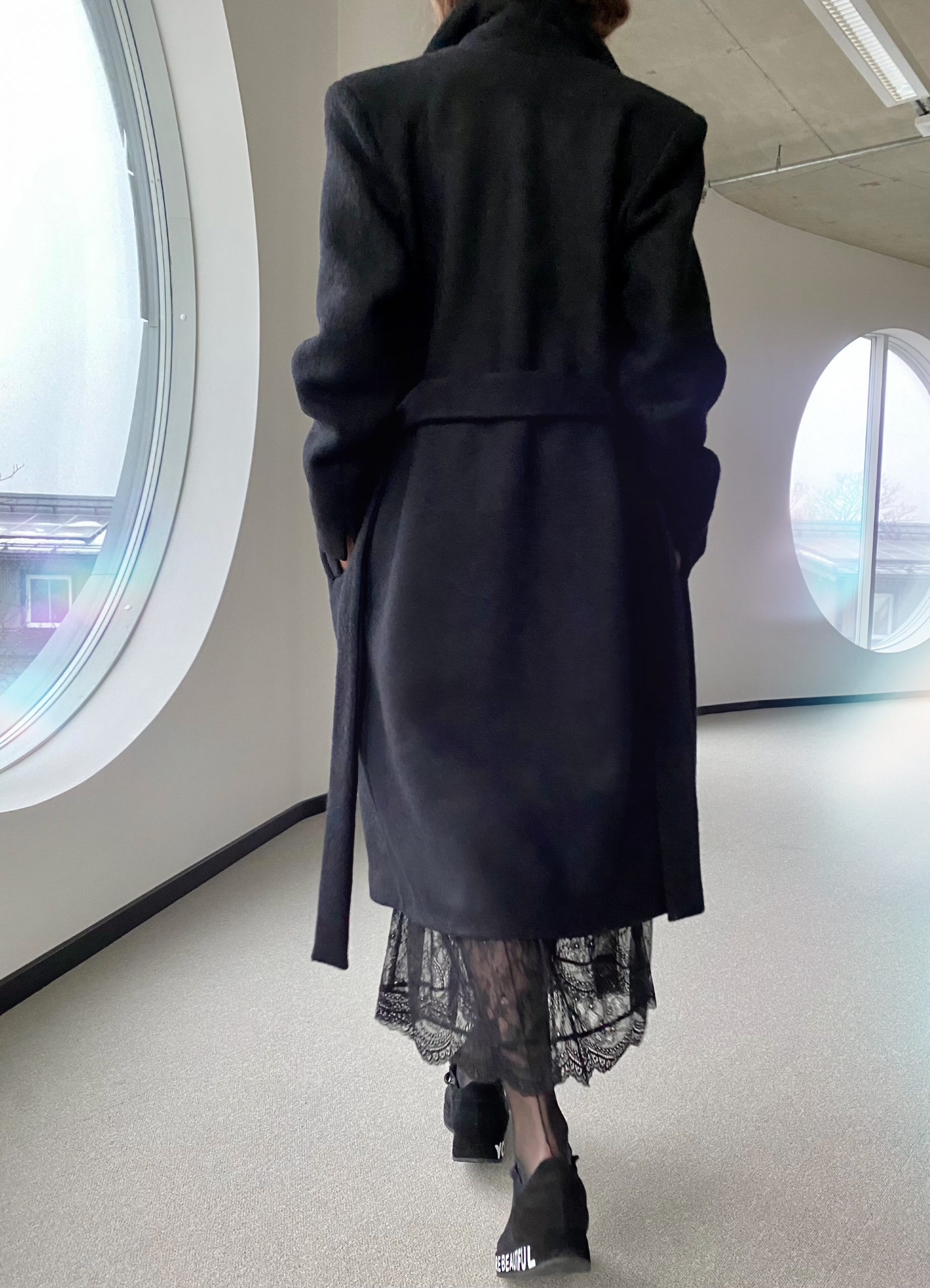 Black wool coat with golden buttons