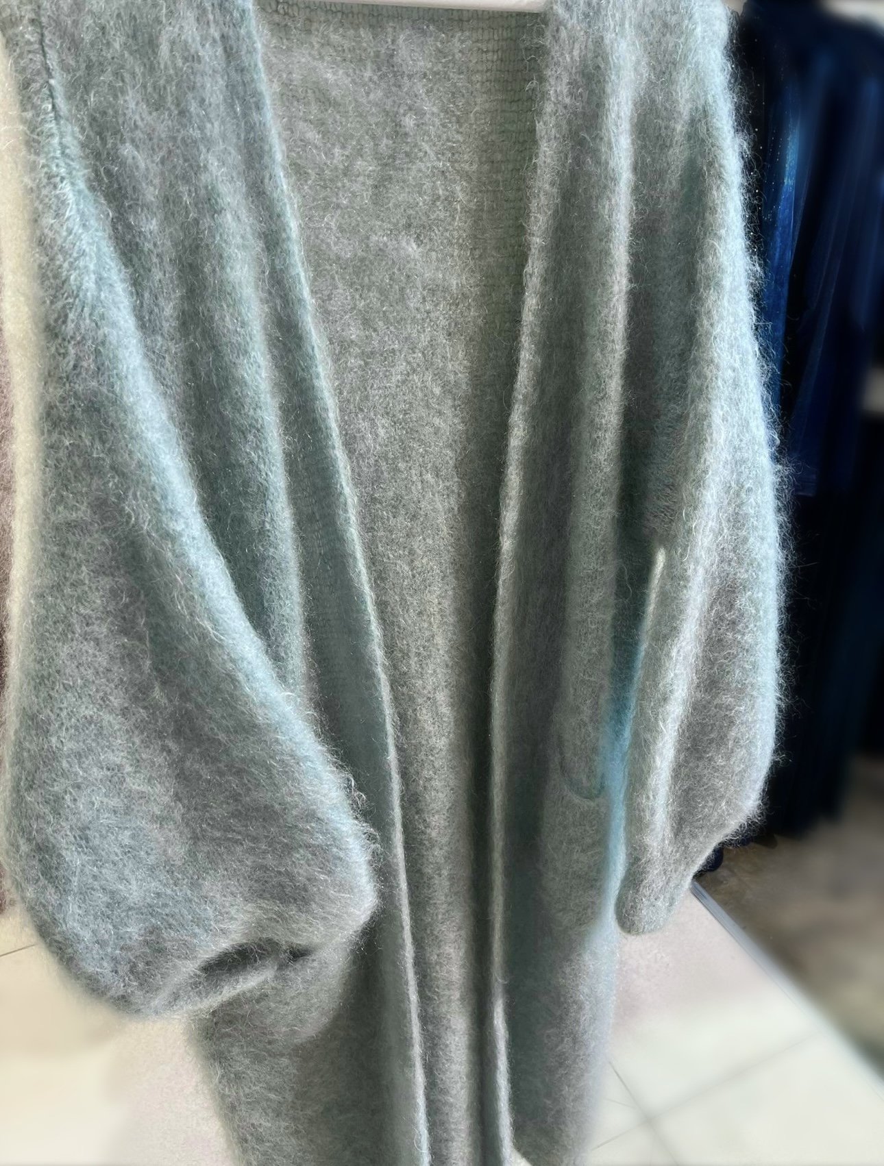 Incredibly Soft and Warm long Cardigan (120cm). Natural wool 81% Kid Mohair.