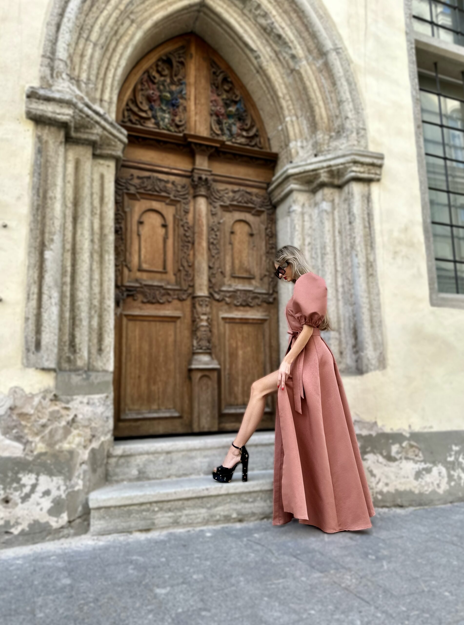 Grapefruit color long dress
