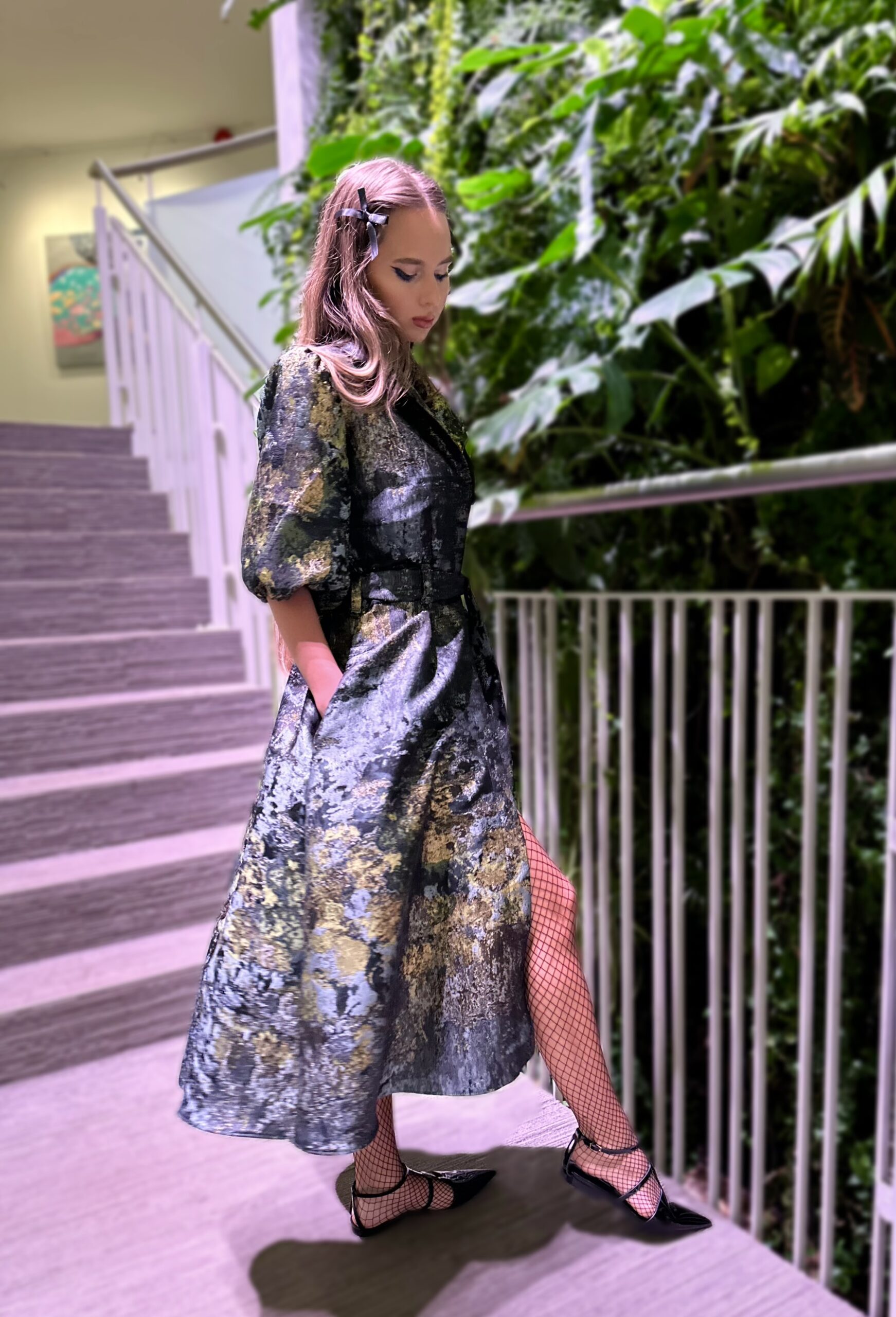 Magnificent colors of nature dress with crystal buttons