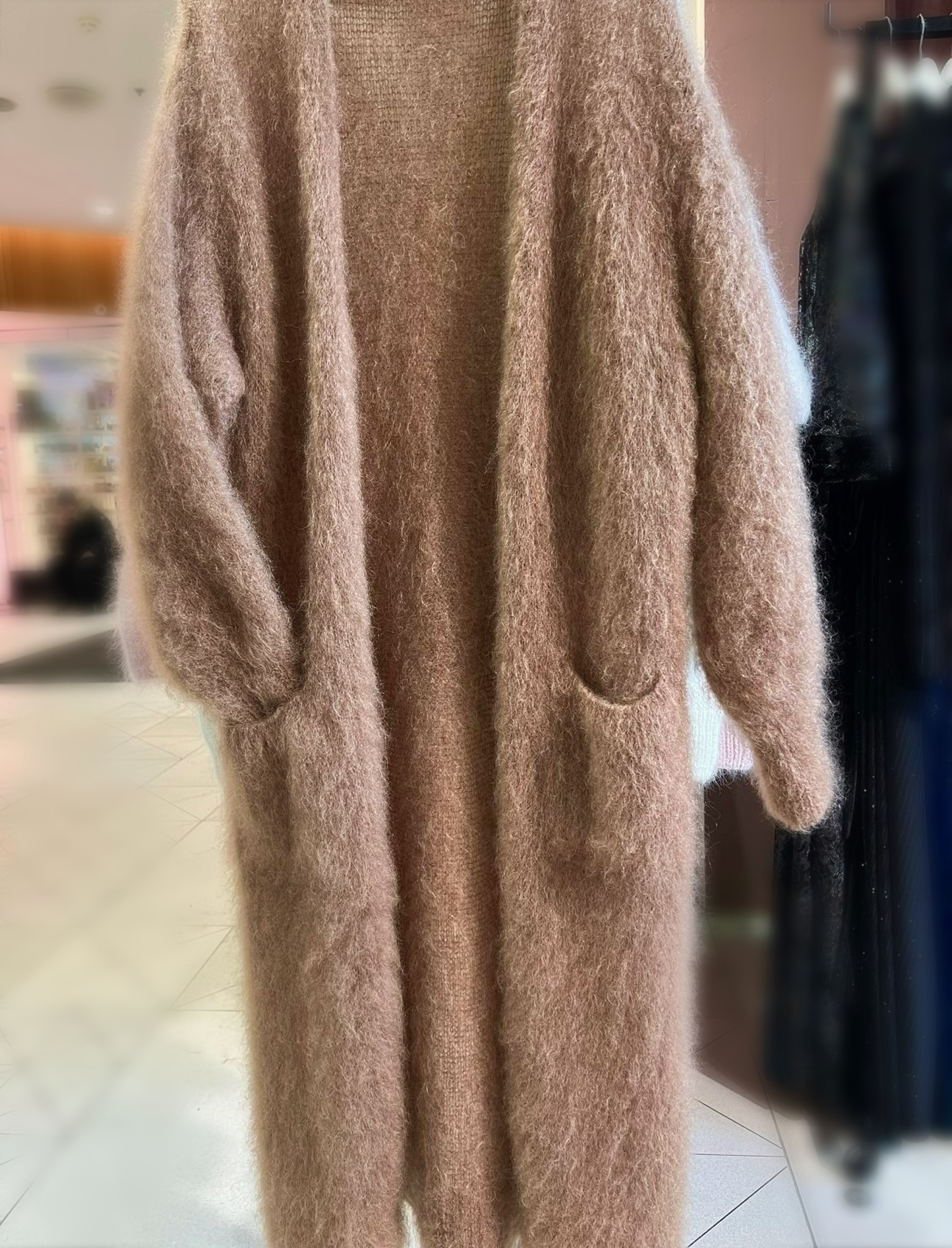 Incredibly Soft and Warm long Cardigan (120cm). Natural wool 81% Kid Mohair.