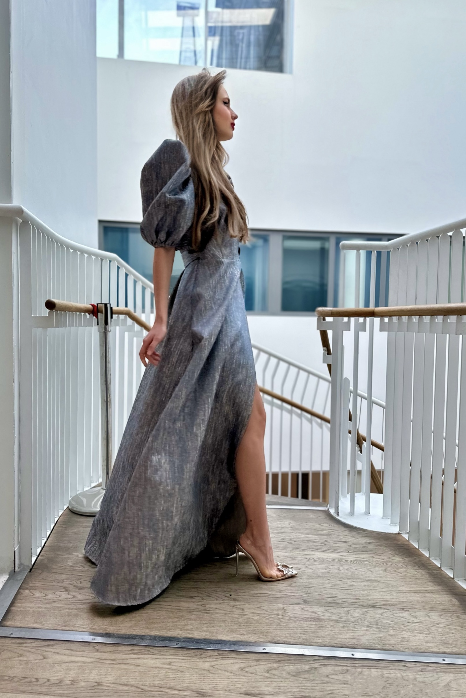 Sky blue waterfall long dress