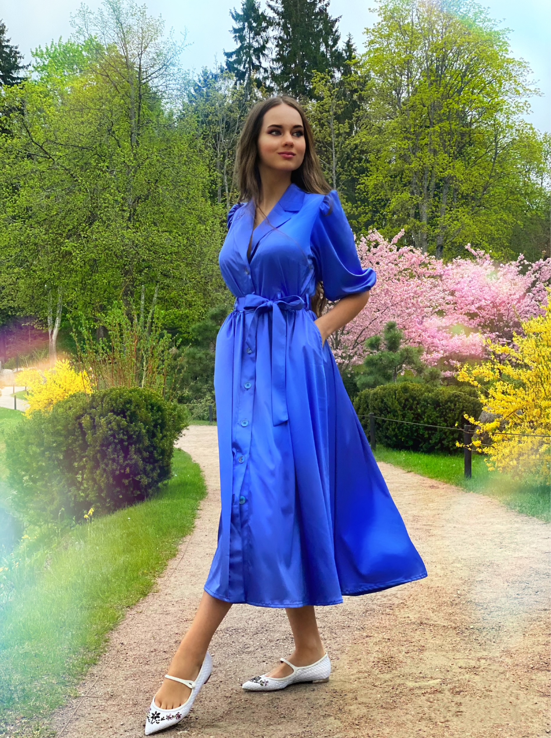 Royal blue silk satin dress