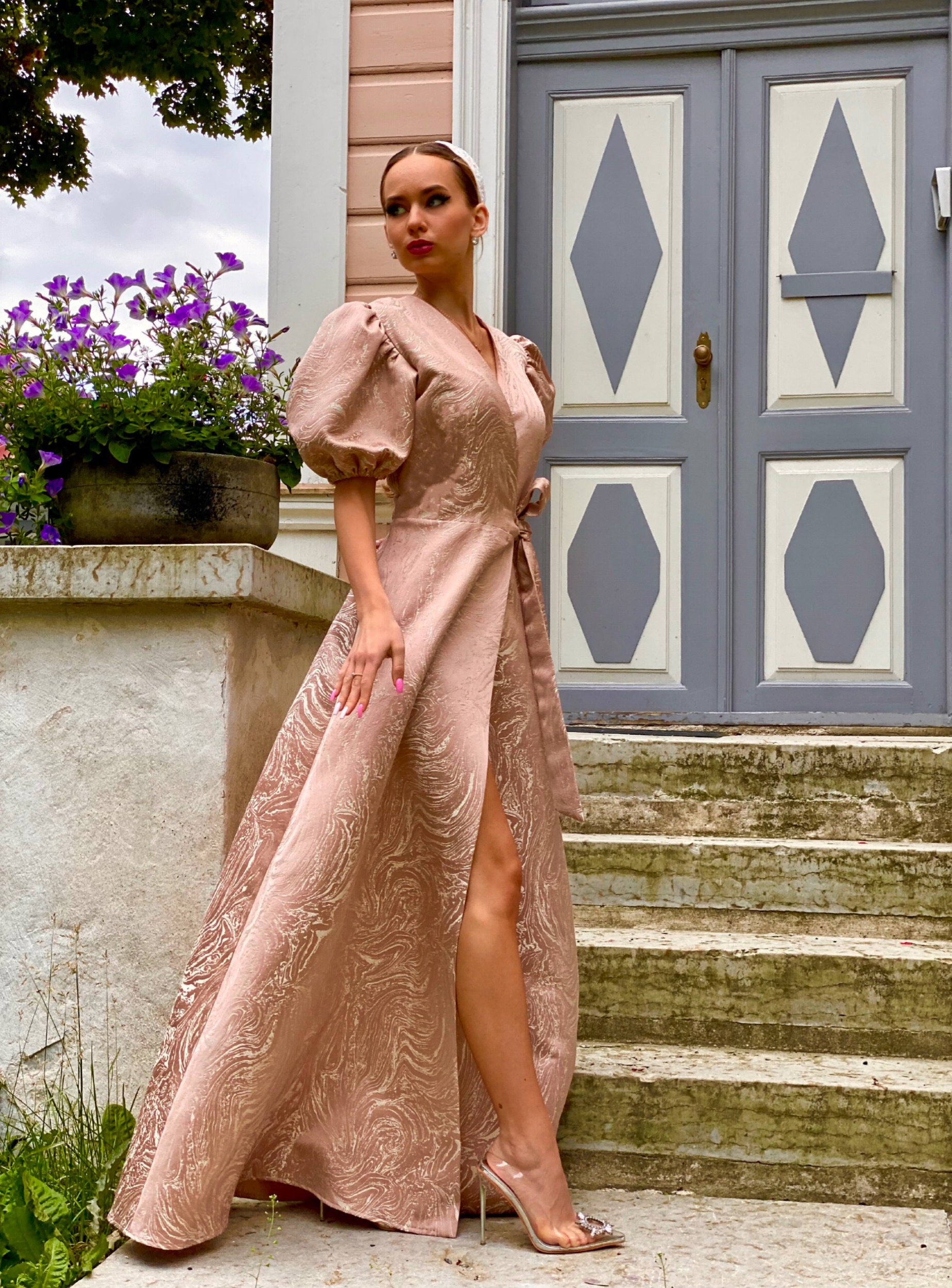 Light rose marble long dress