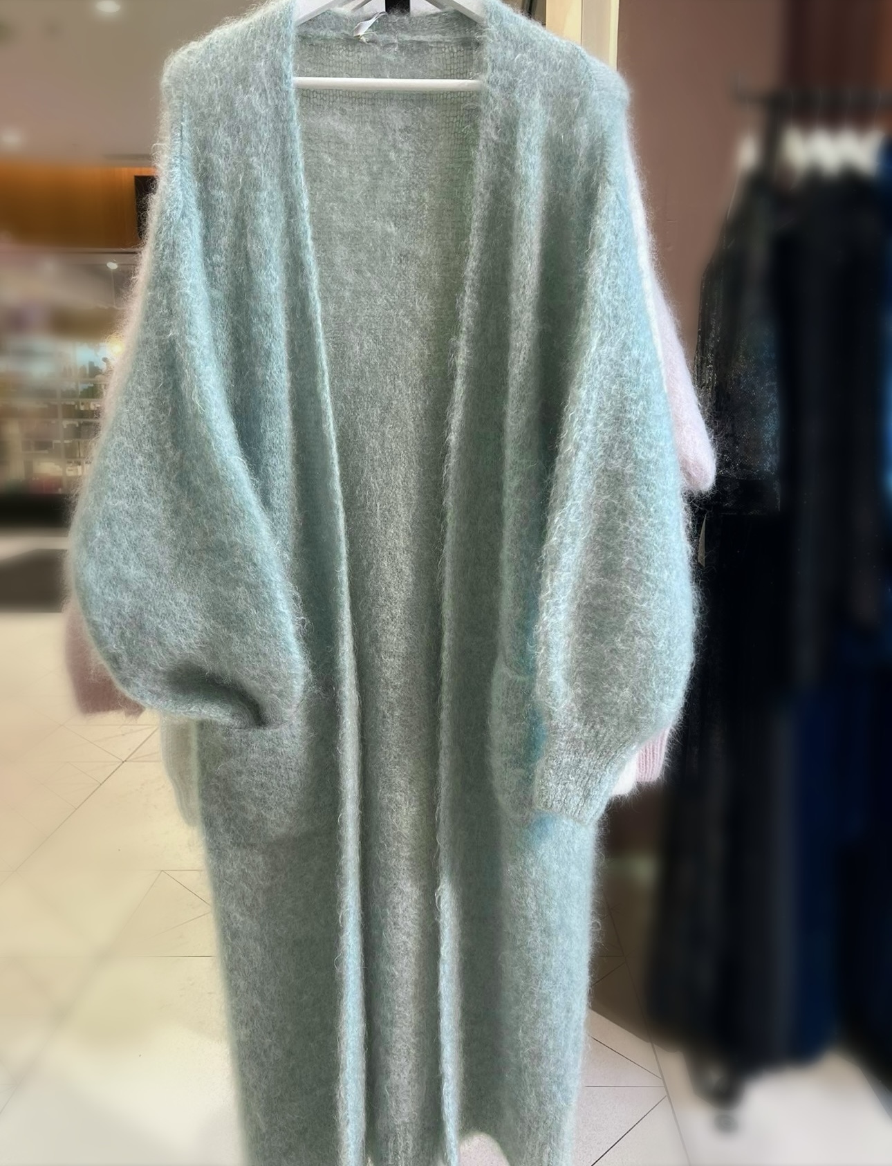 Incredibly Soft and Warm long Cardigan (120cm). Natural wool 81% Kid Mohair.