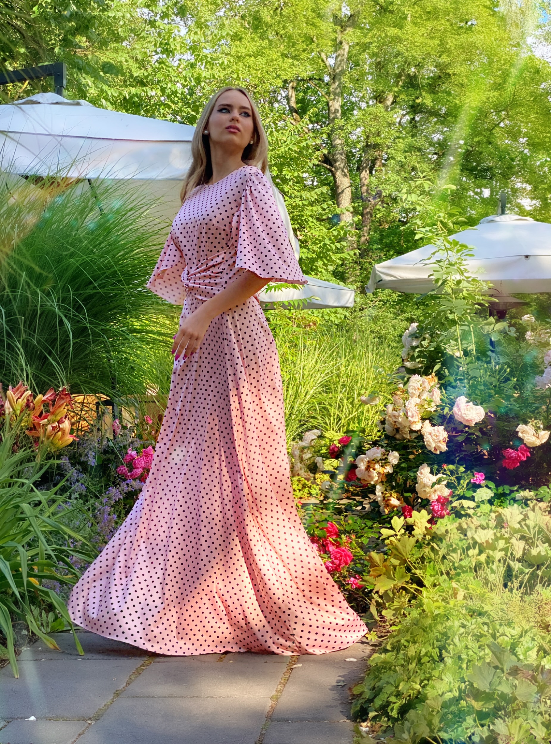 Silk satin polka dot cotton candy color dress