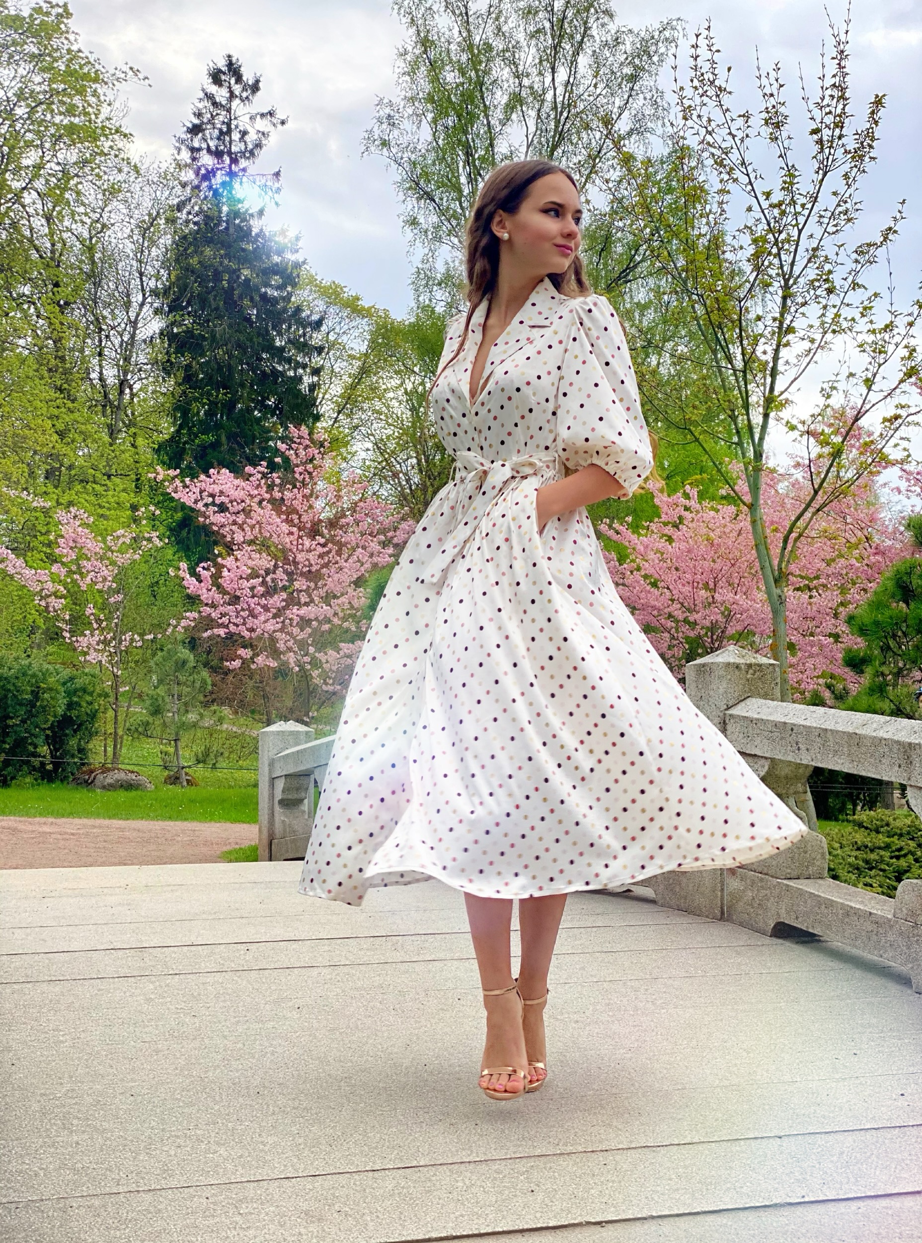 Silk satin golden dot dress