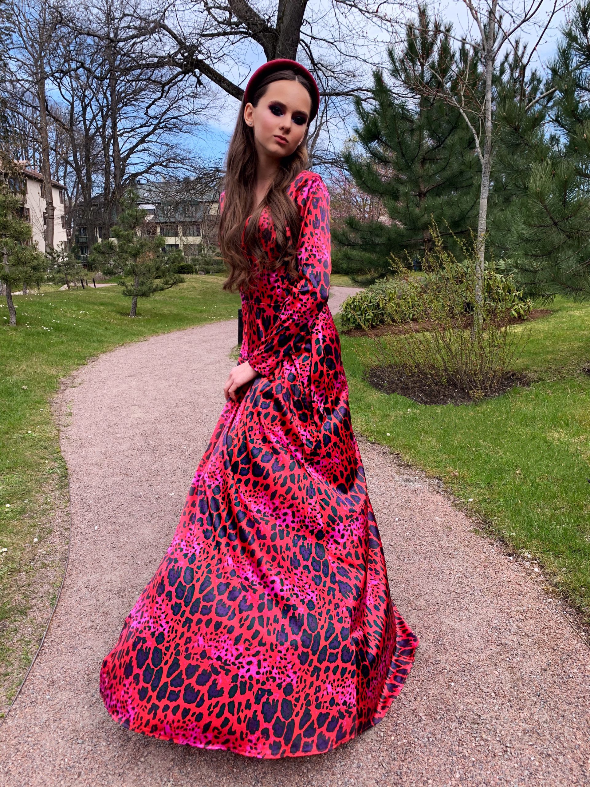 Ruby coloured Leo long dress