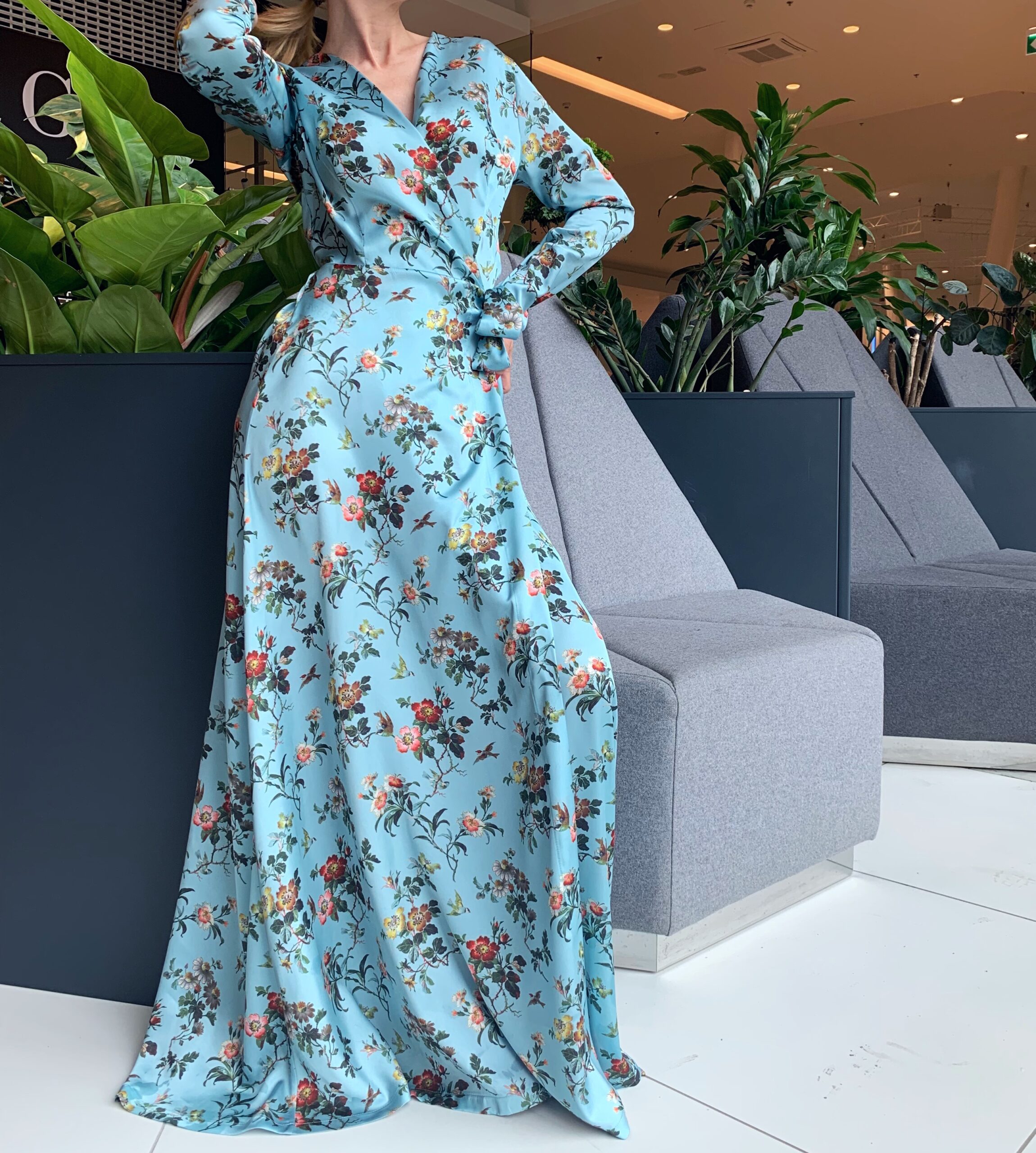 Long sleeve blue flower dress