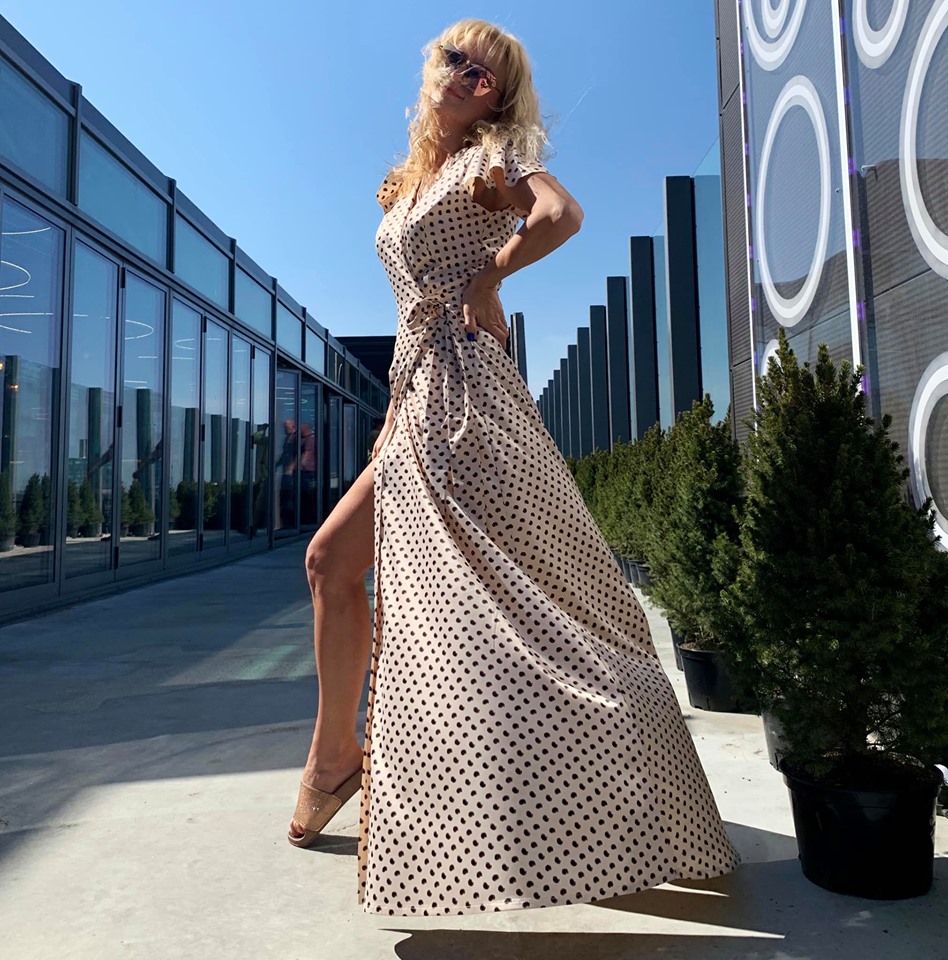 Polka dot beige dress