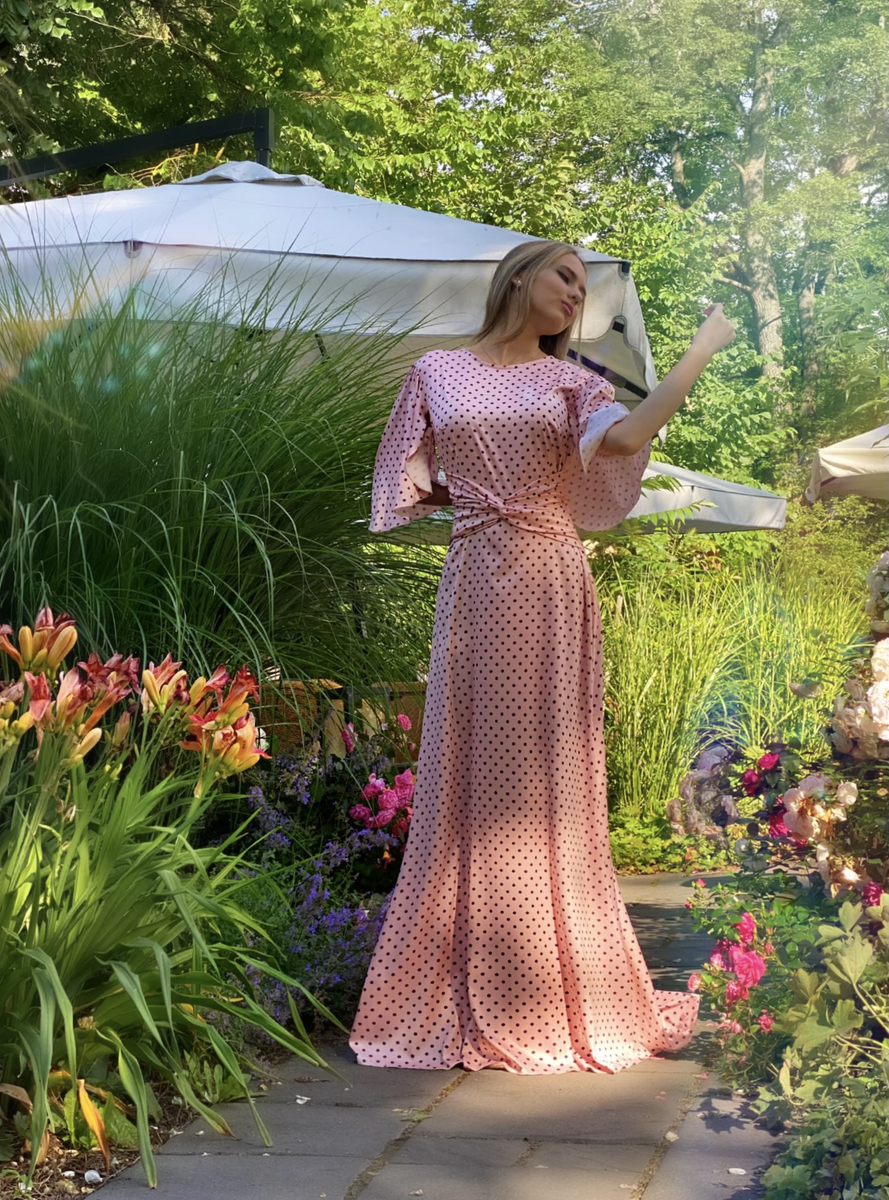 Silk satin polka dot cotton candy color dress