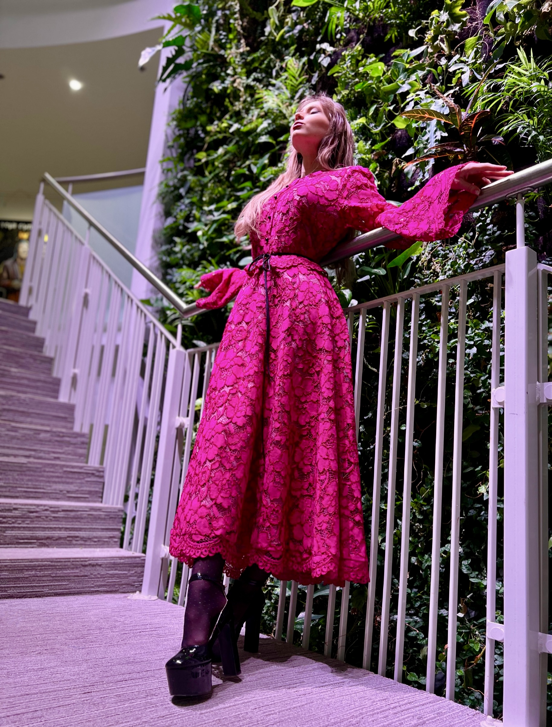 Raspberry fuchsia lux lace dress
