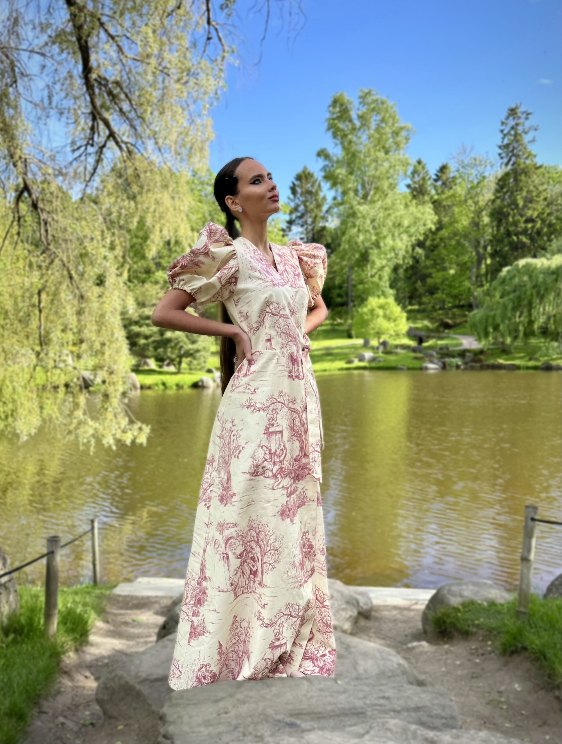 “Toile de Jouy” Cotton French Style long dress