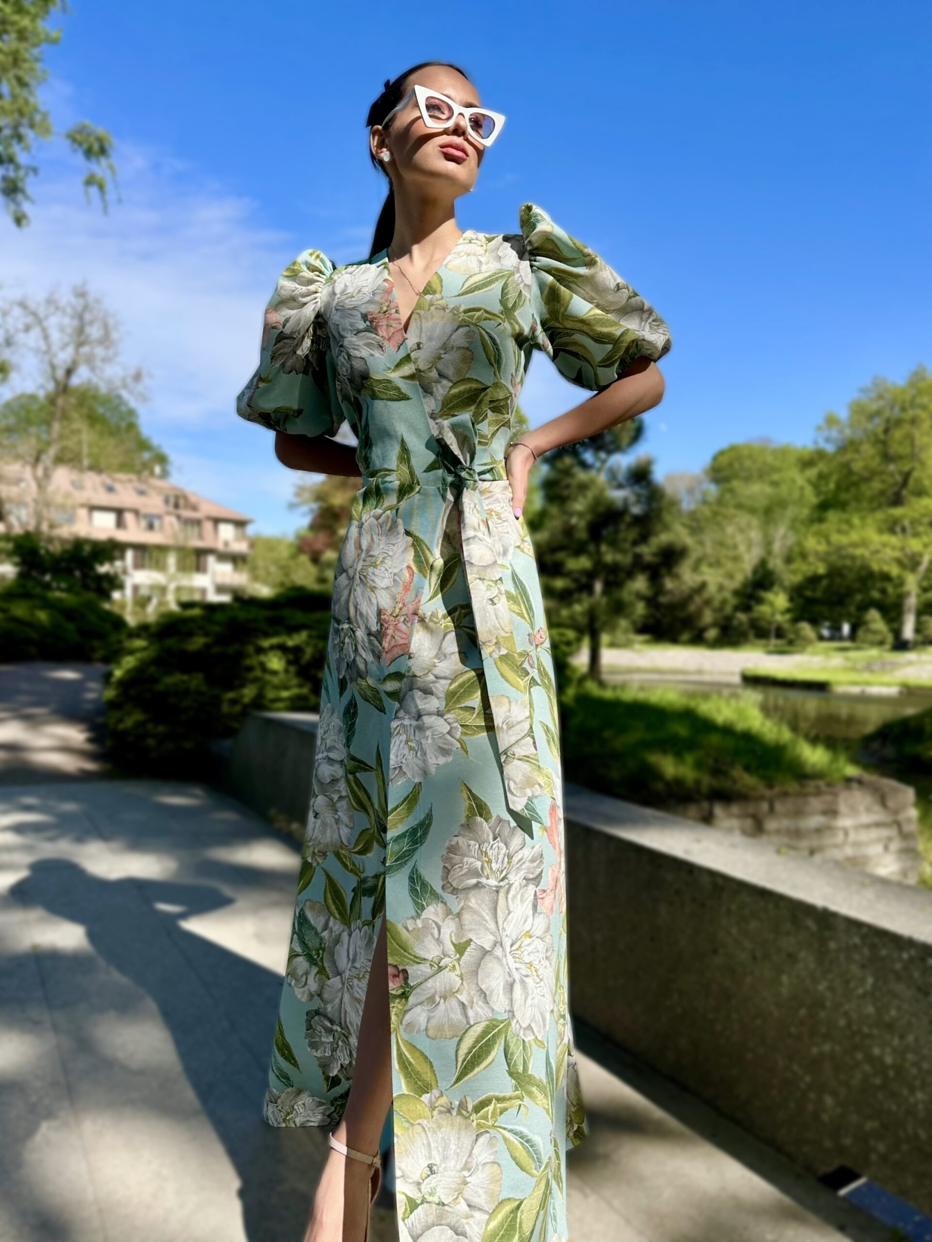 Spring Peons mint color Cotton long dress